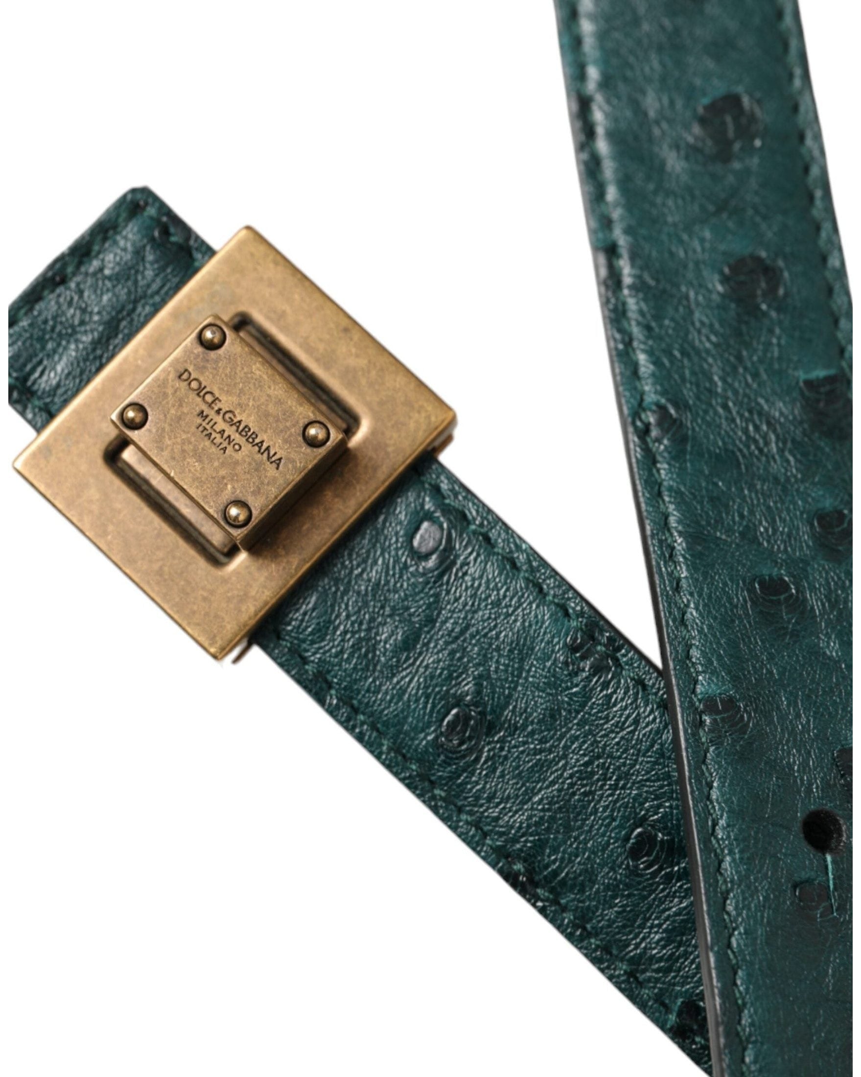 Dolce & Gabbana Dark Green Leather Square Metal Buckle Belt Belts