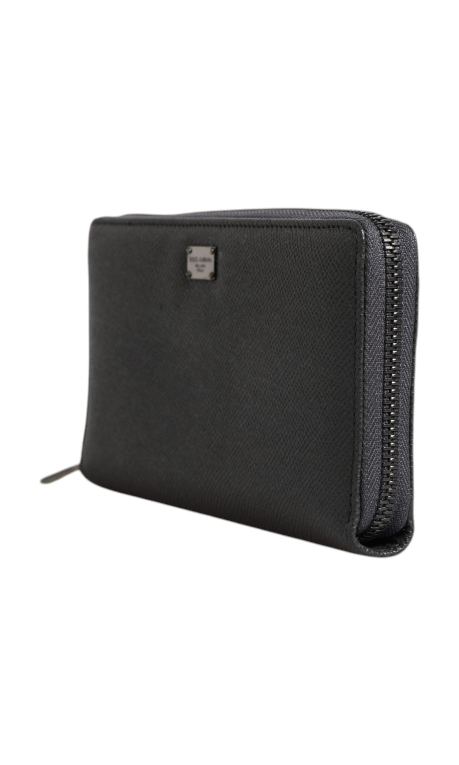 Dolce & Gabbana Dark Leather Dg Logo Zip Around Continental Gray Wallet Glam Steals
