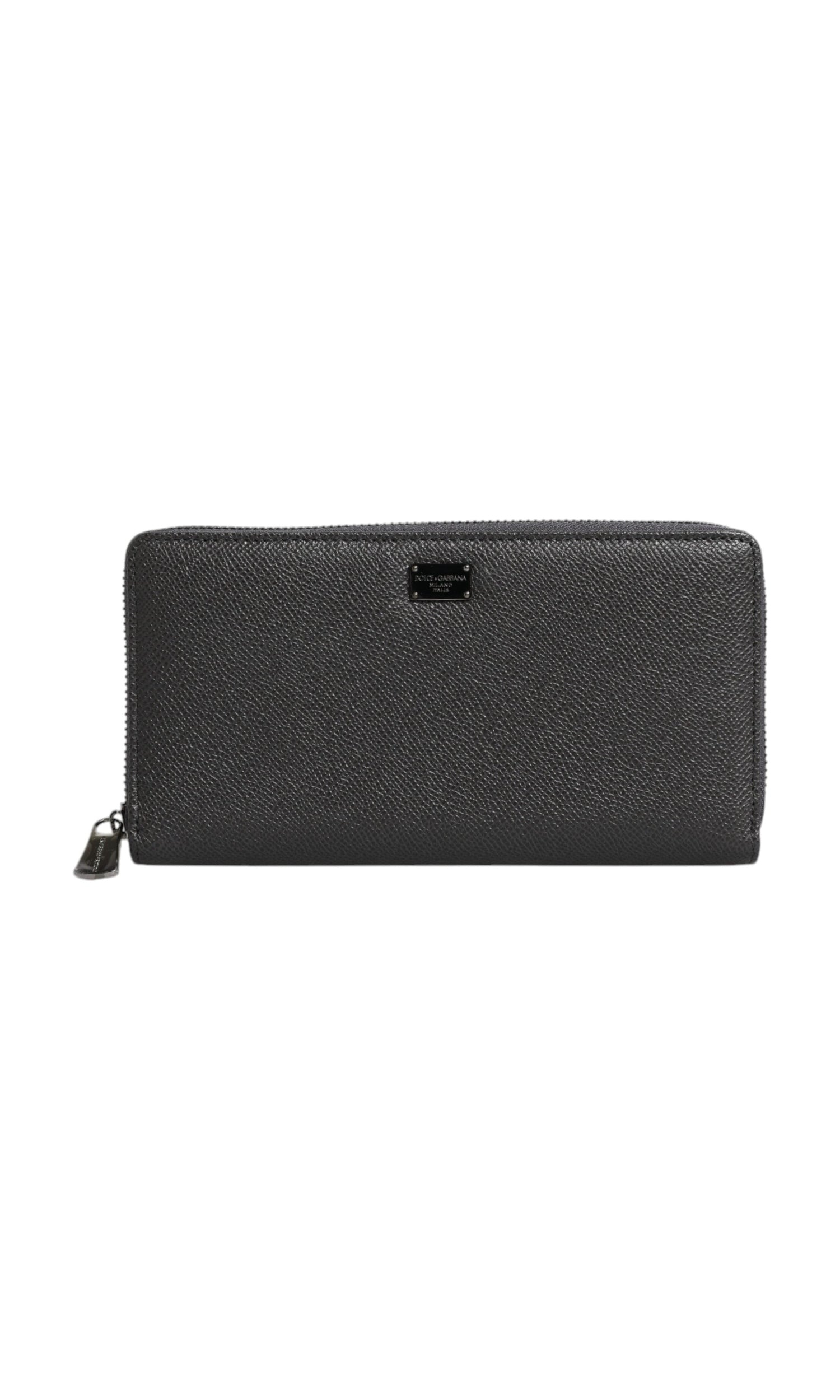 Dolce & Gabbana Dark Leather Dg Logo Zip Around Continental Gray Wallet Glam Steals