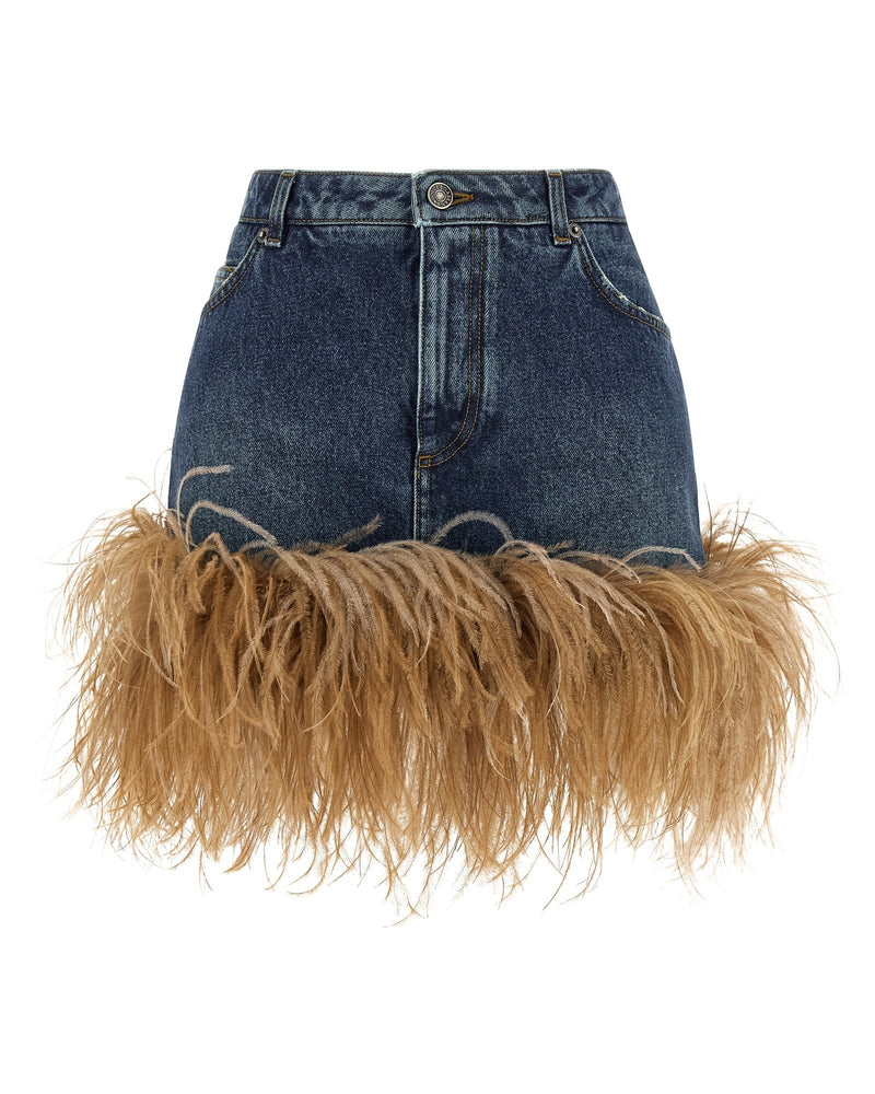 Dolce & Gabbana Denim Feather Skirt Glam Steals