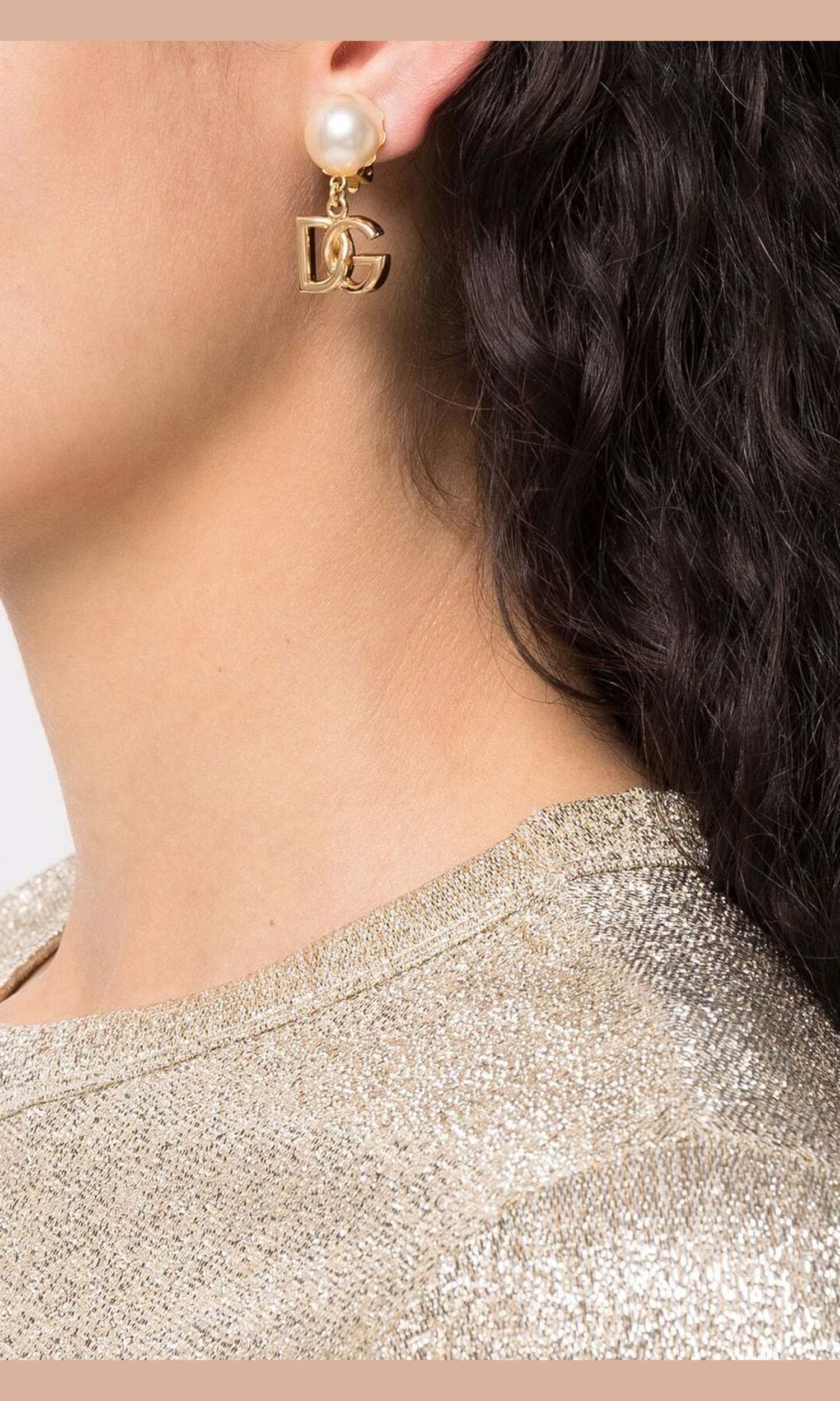Dolce & Gabbana Dg Logo and Pearl Earrings Glam Steals