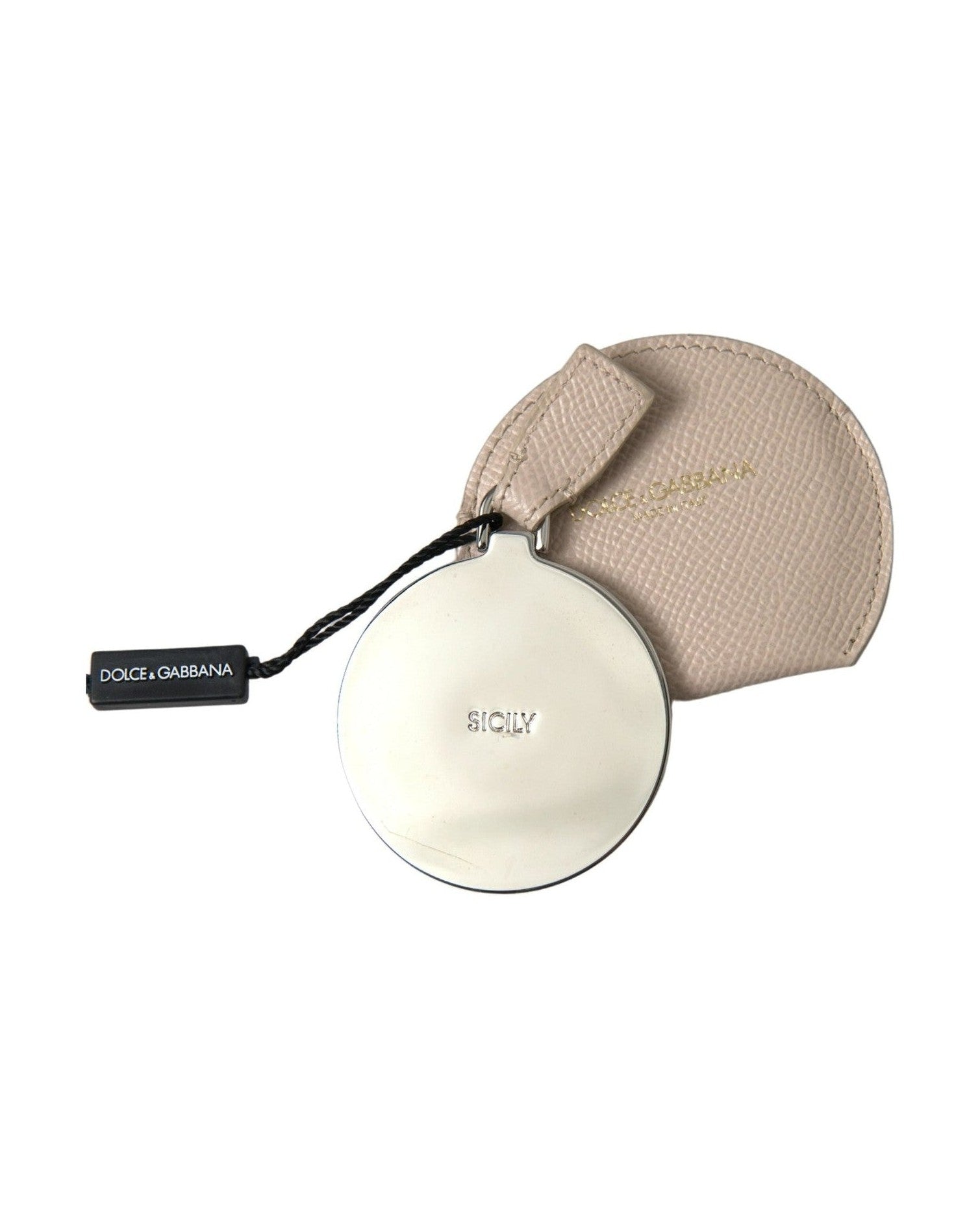 Dolce & Gabbana Elegant Calfskin Leather Hand Mirror Holder Face Mirrors
