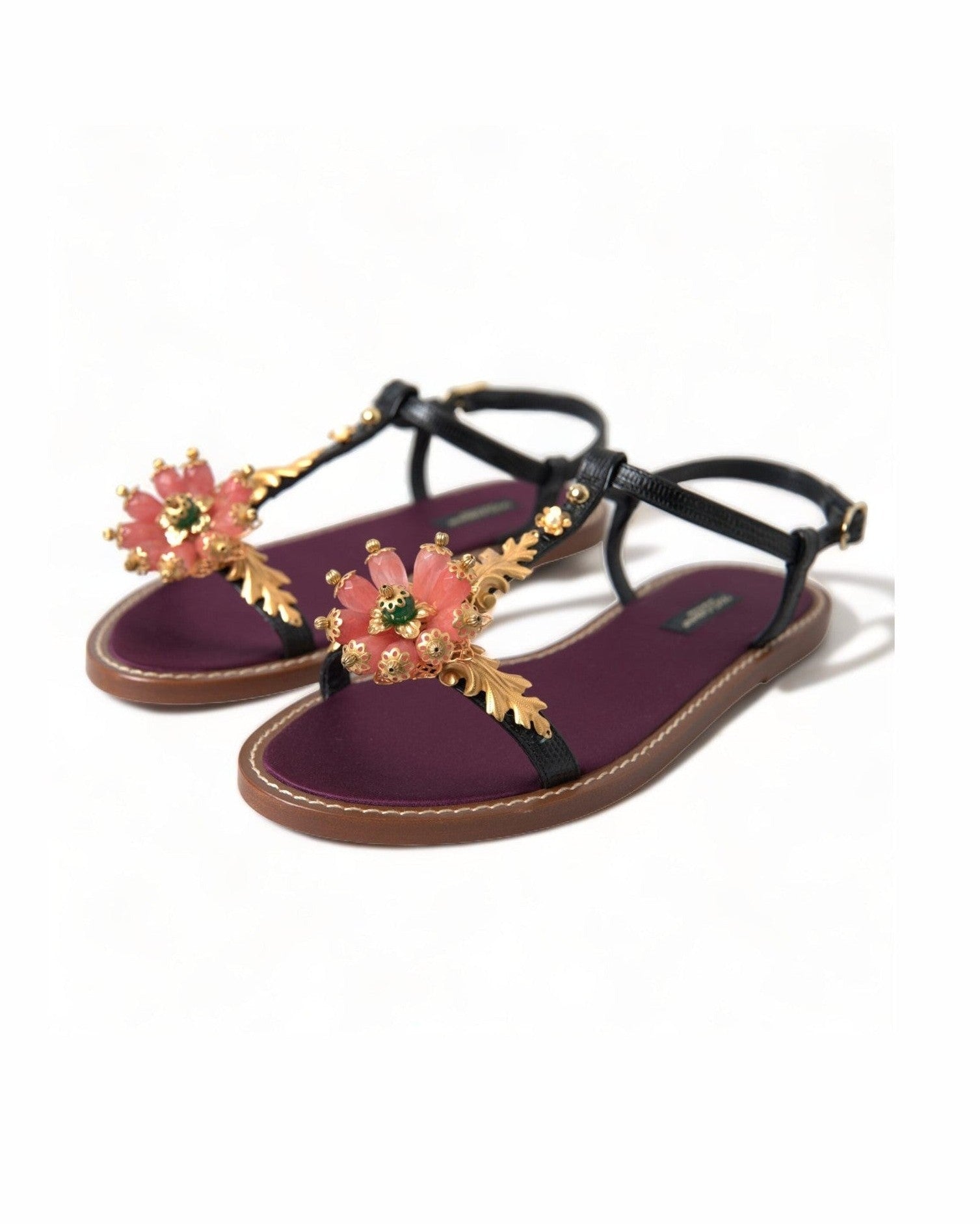 Dolce & Gabbana Elegant Crystal-Adorned Flat Sandals Glam Steals