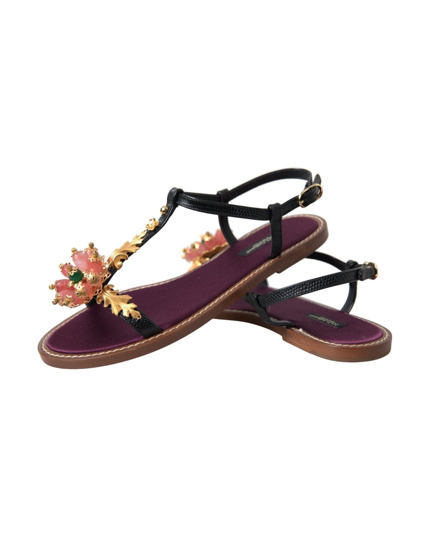 Dolce & Gabbana Elegant Crystal-Adorned Flat Sandals Glam Steals