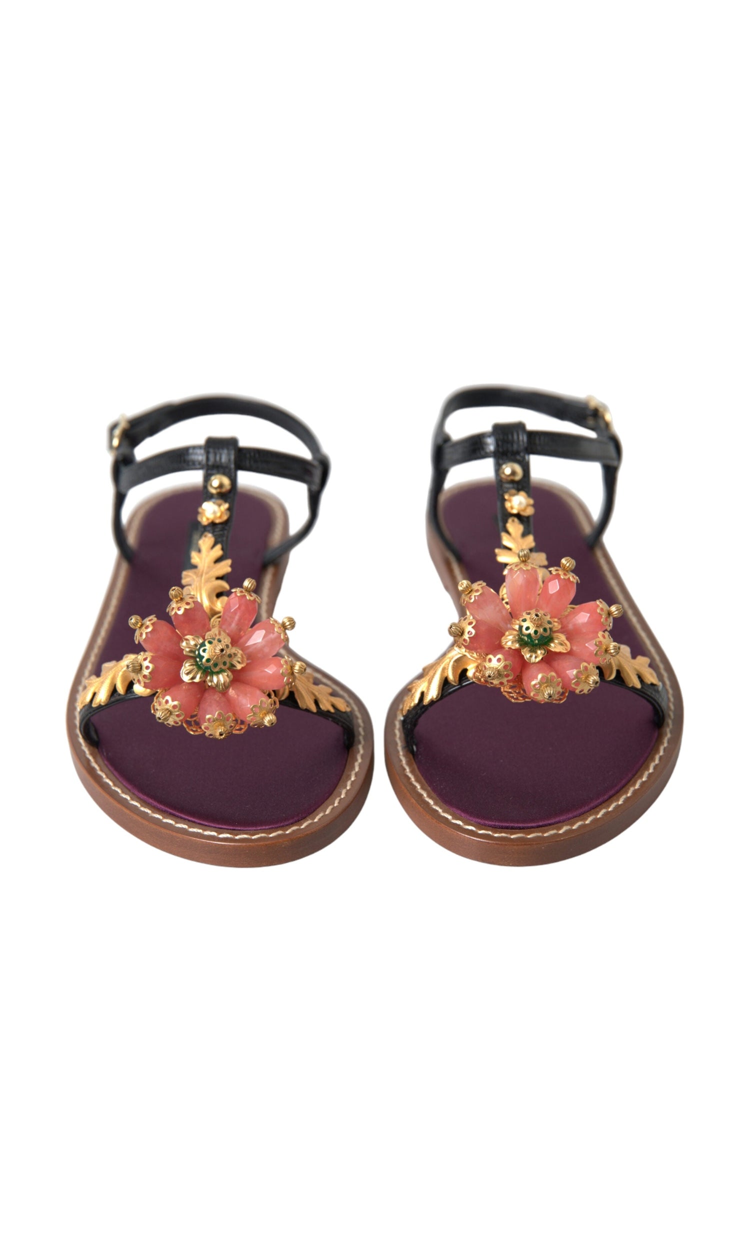 Dolce & Gabbana Elegant Crystal-Adorned Flat Sandals Glam Steals