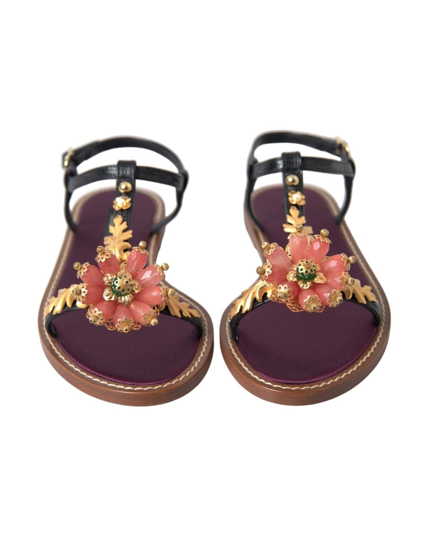 Dolce & Gabbana Elegant Crystal-Adorned Flat Sandals Glam Steals