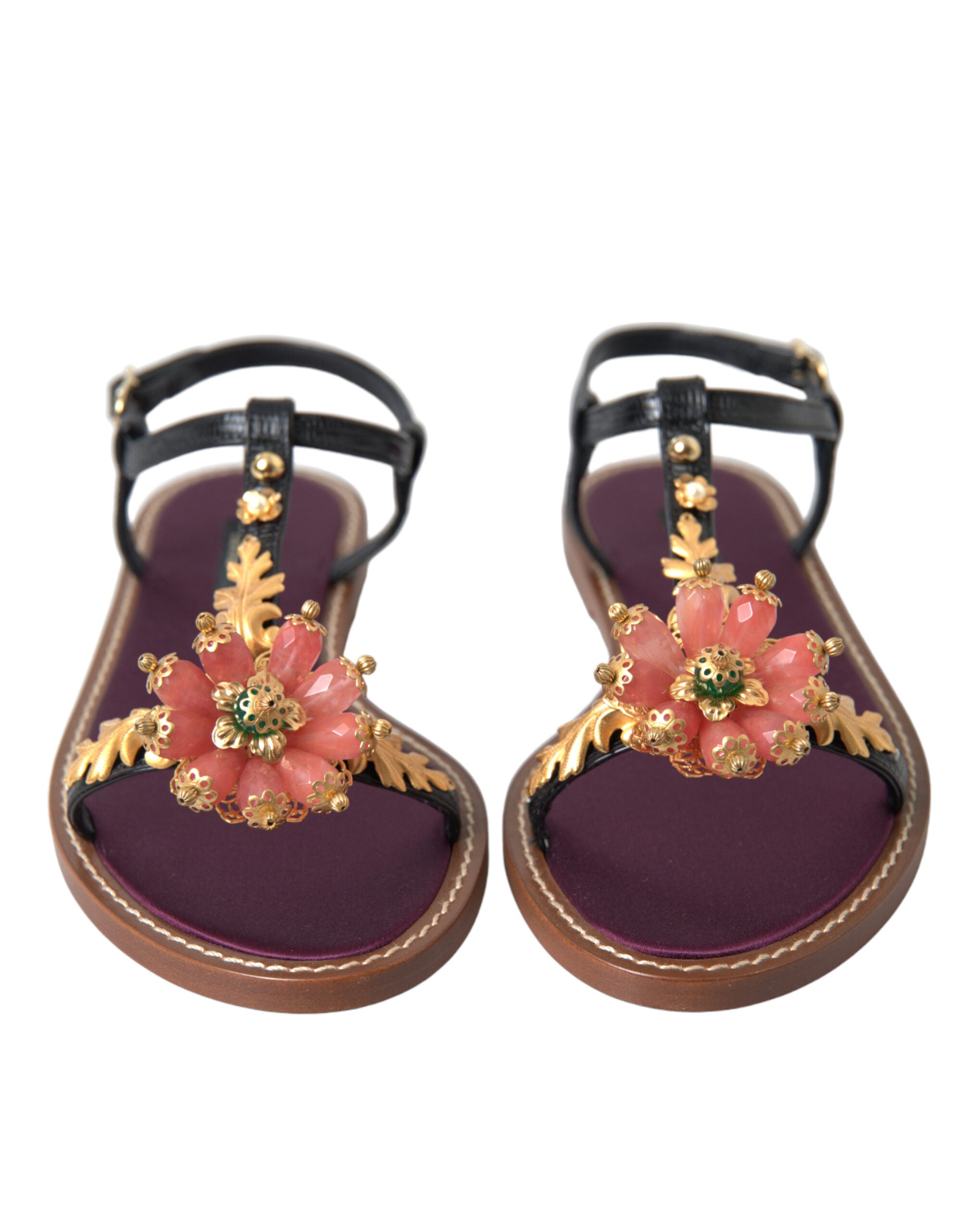 Dolce & Gabbana Elegant Crystal-Adorned Flat Sandals Glam Steals