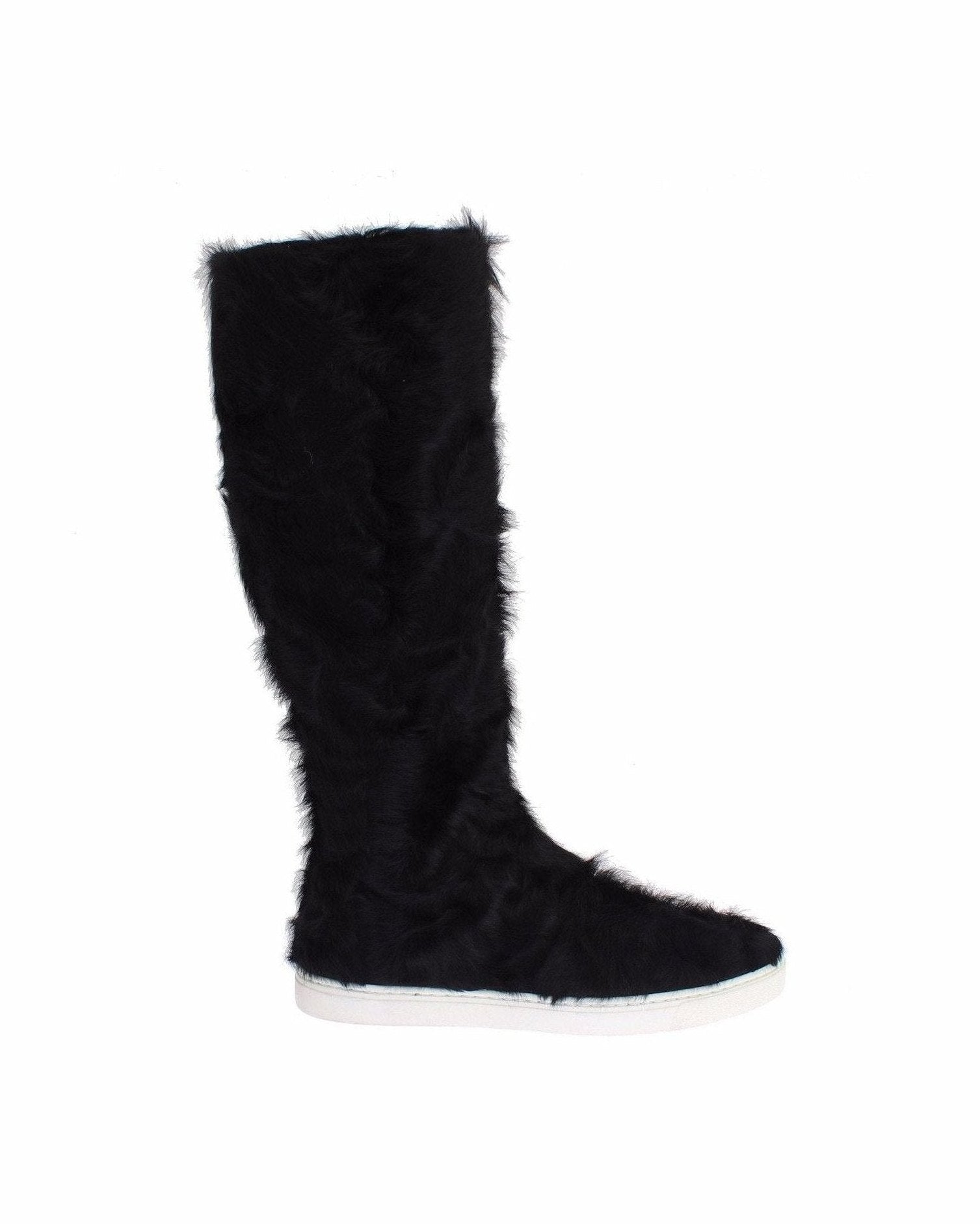 Dolce & Gabbana Elegant Fur Leather Flat Sneaker Black Boots Glam Steals