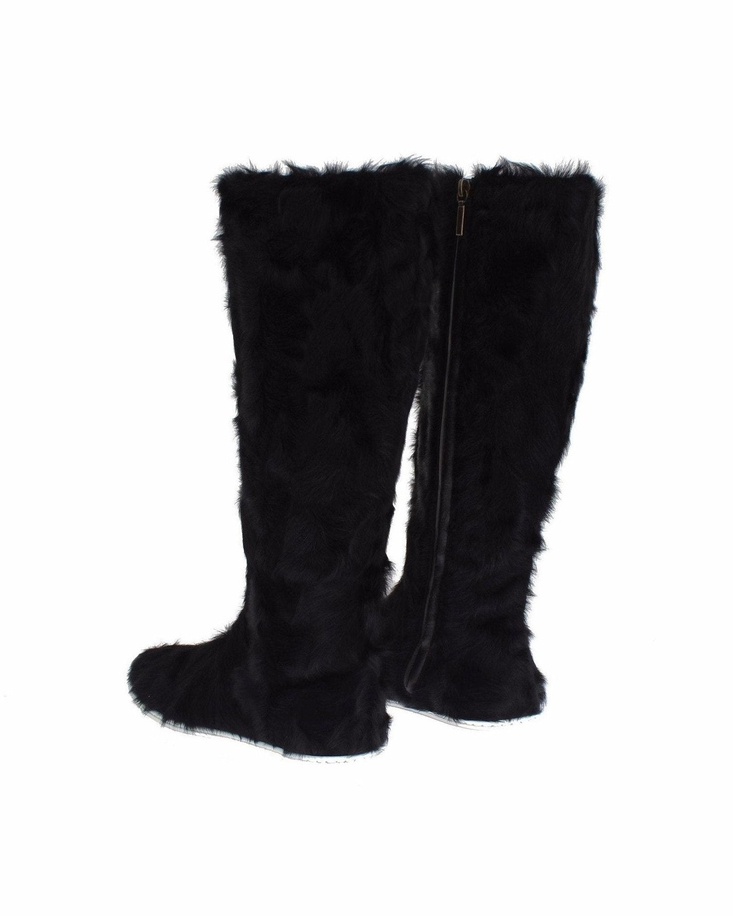 Dolce & Gabbana Elegant Fur Leather Flat Sneaker Black Boots Glam Steals