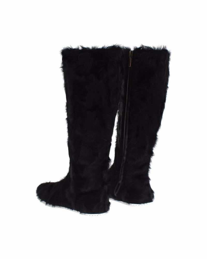 Dolce & Gabbana Elegant Fur Leather Flat Sneaker Black Boots Glam Steals