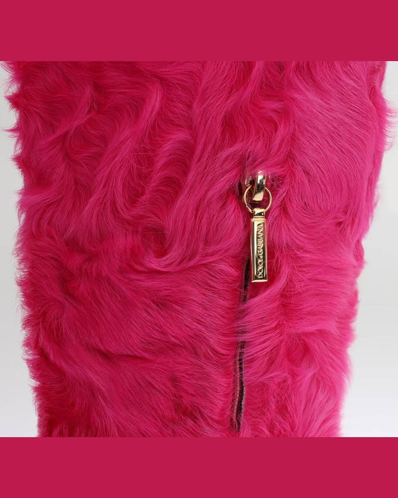 Dolce & Gabbana Elegant Lambskin Fur Pink Boots Glam Steals