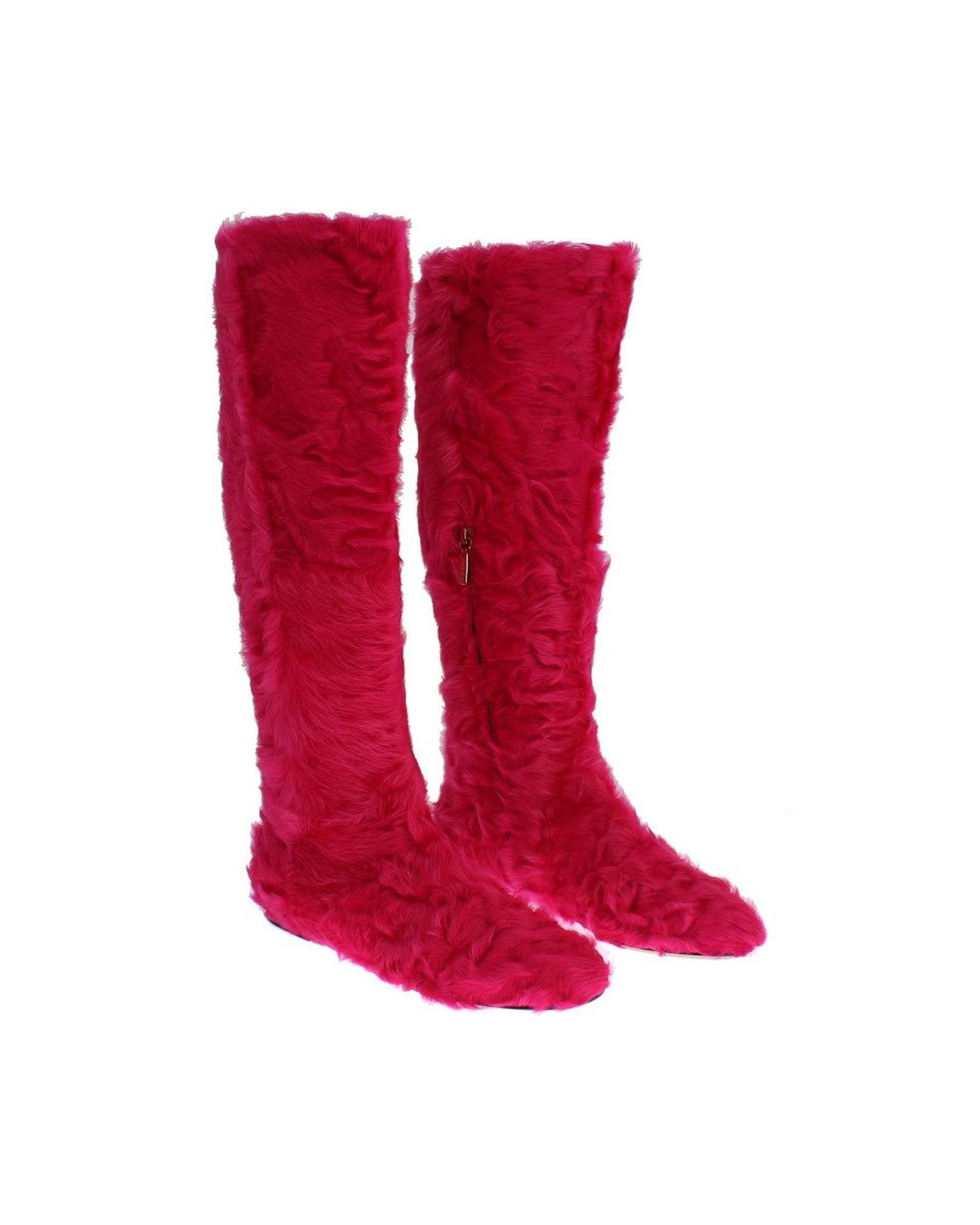 Dolce & Gabbana Elegant Lambskin Fur Pink Boots Glam Steals