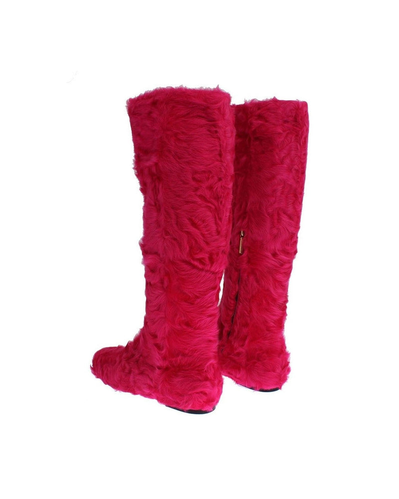 Dolce & Gabbana Elegant Lambskin Fur Pink Boots Glam Steals