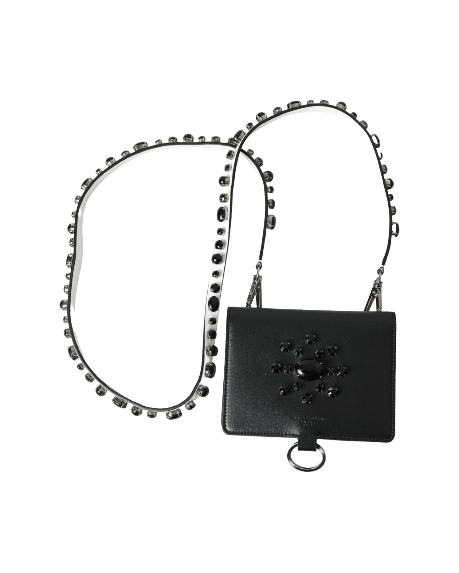Dolce & Gabbana Elegant Leather Crystal Card Holder Black Wallet Glam Steals