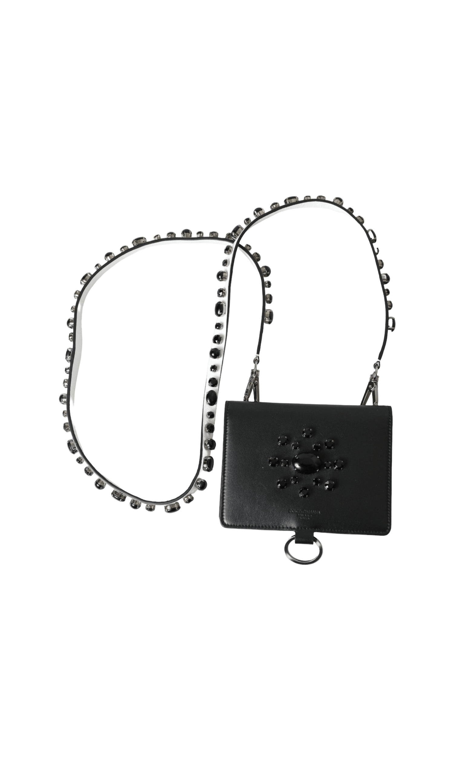 Dolce & Gabbana Elegant Leather Crystal Card Holder Black Wallet Glam Steals