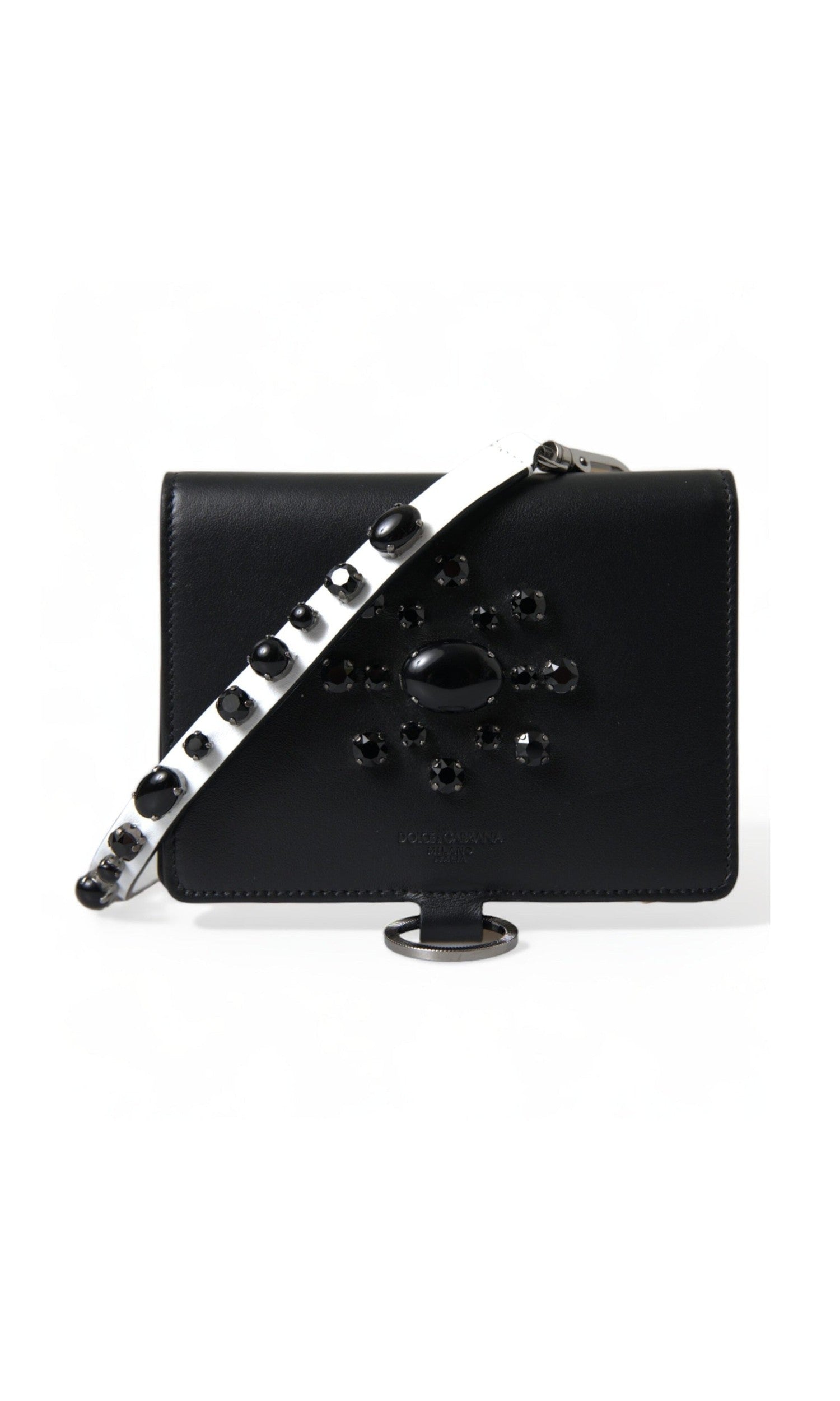 Dolce & Gabbana Elegant Leather Crystal Card Holder Black Wallet Glam Steals