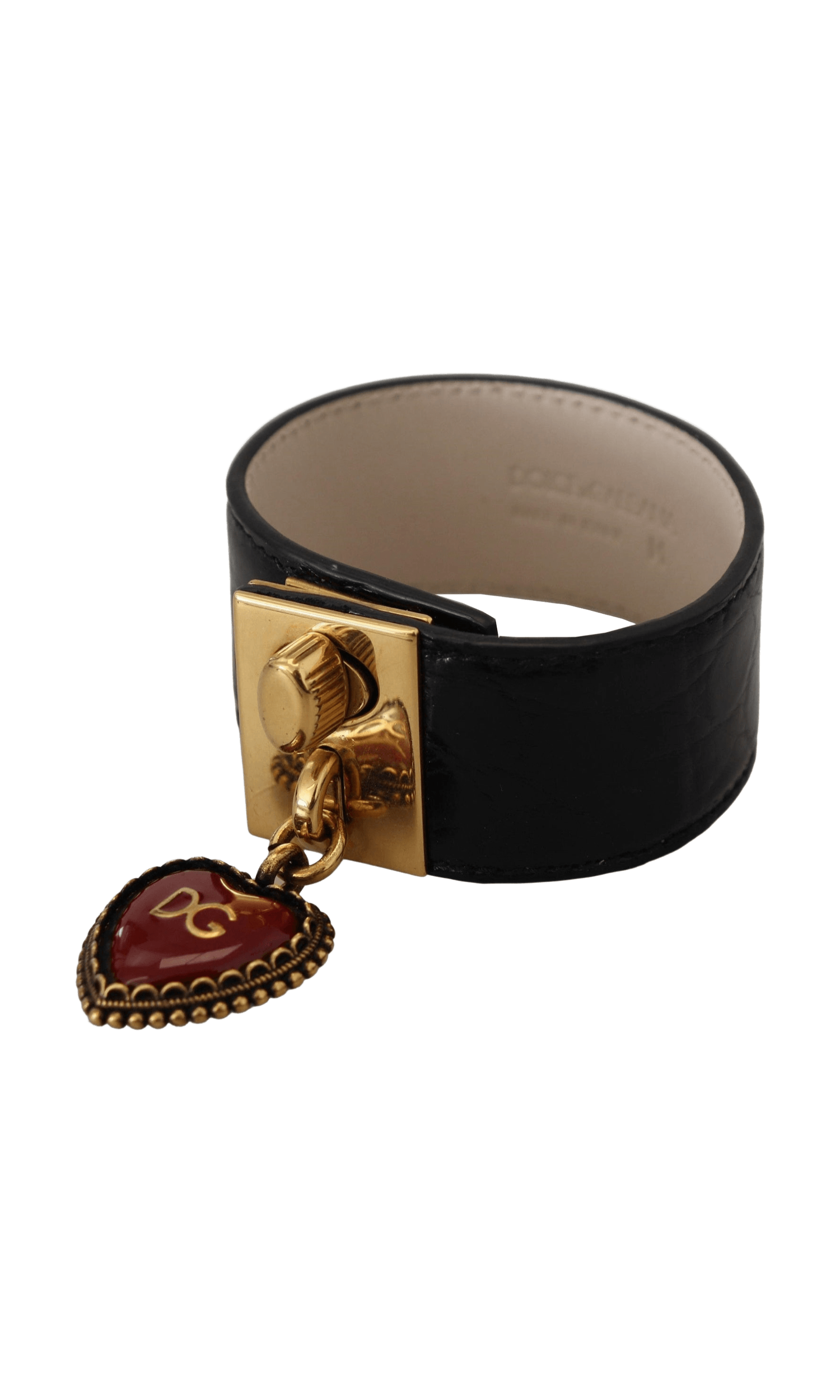 Dolce & Gabbana Elegant Leather Detail Black Gold Bracelet Glam Steals