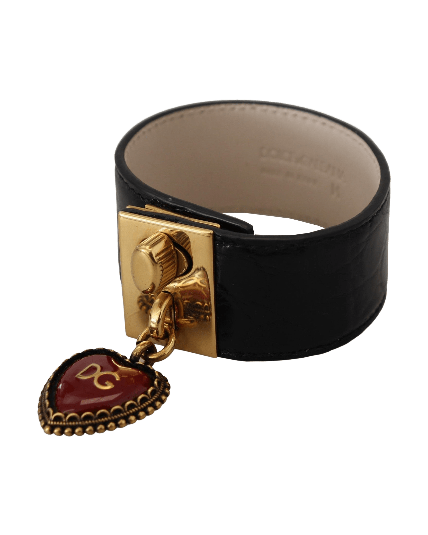 Dolce & Gabbana Elegant Leather Detail Black Gold Bracelet Glam Steals