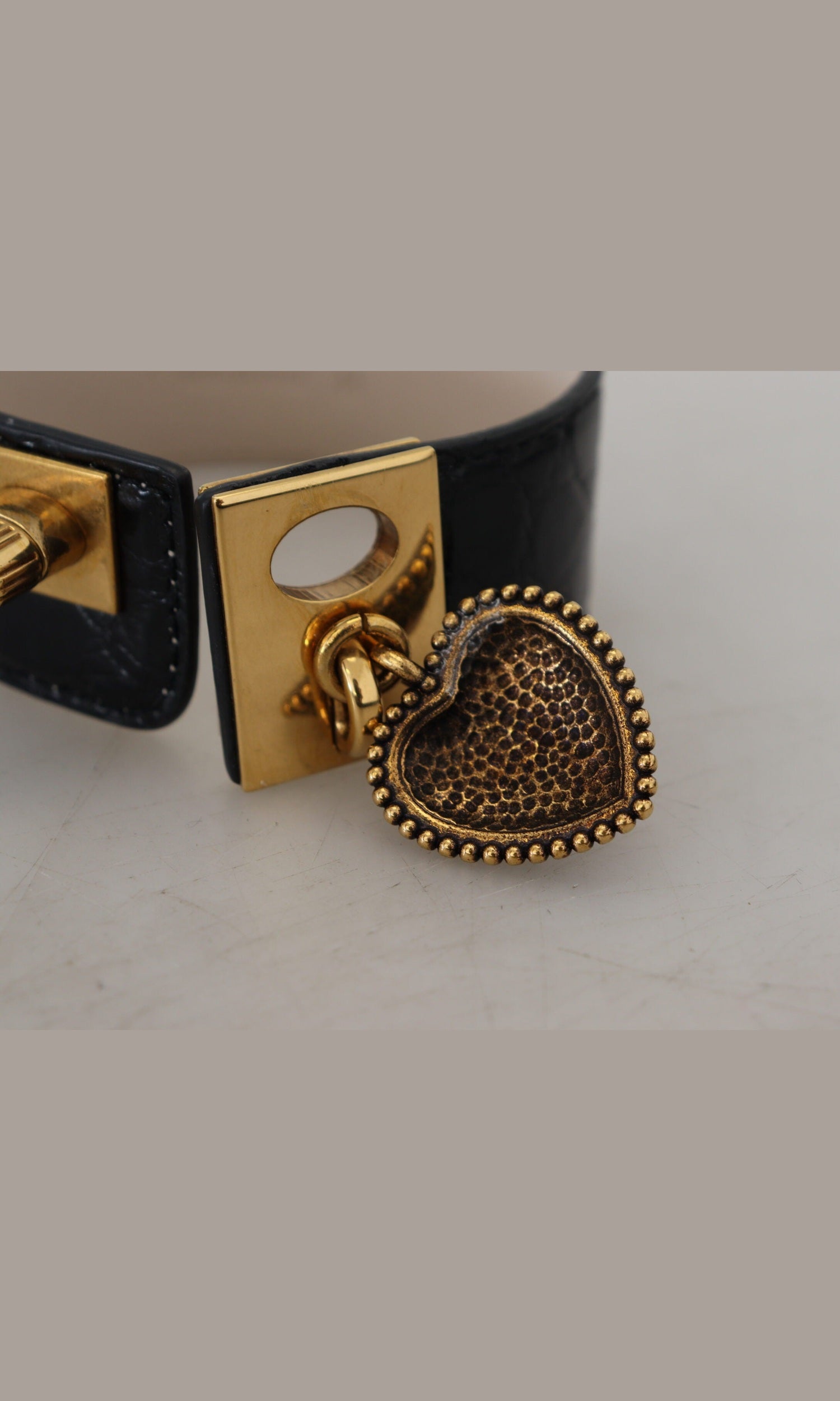 Dolce & Gabbana Elegant Leather Detail Black Gold Bracelet Glam Steals