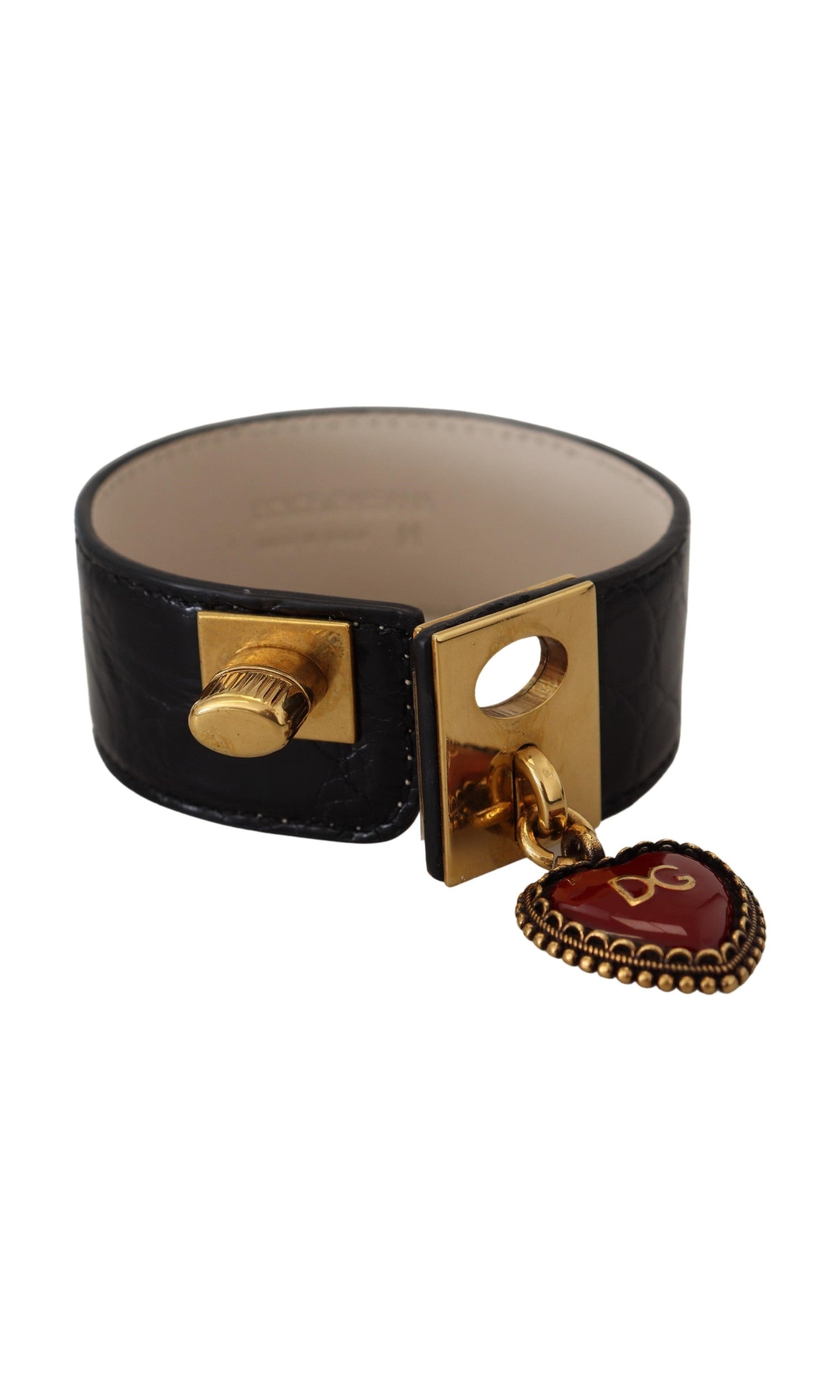 Dolce & Gabbana Elegant Leather Detail Black Gold Bracelet Glam Steals