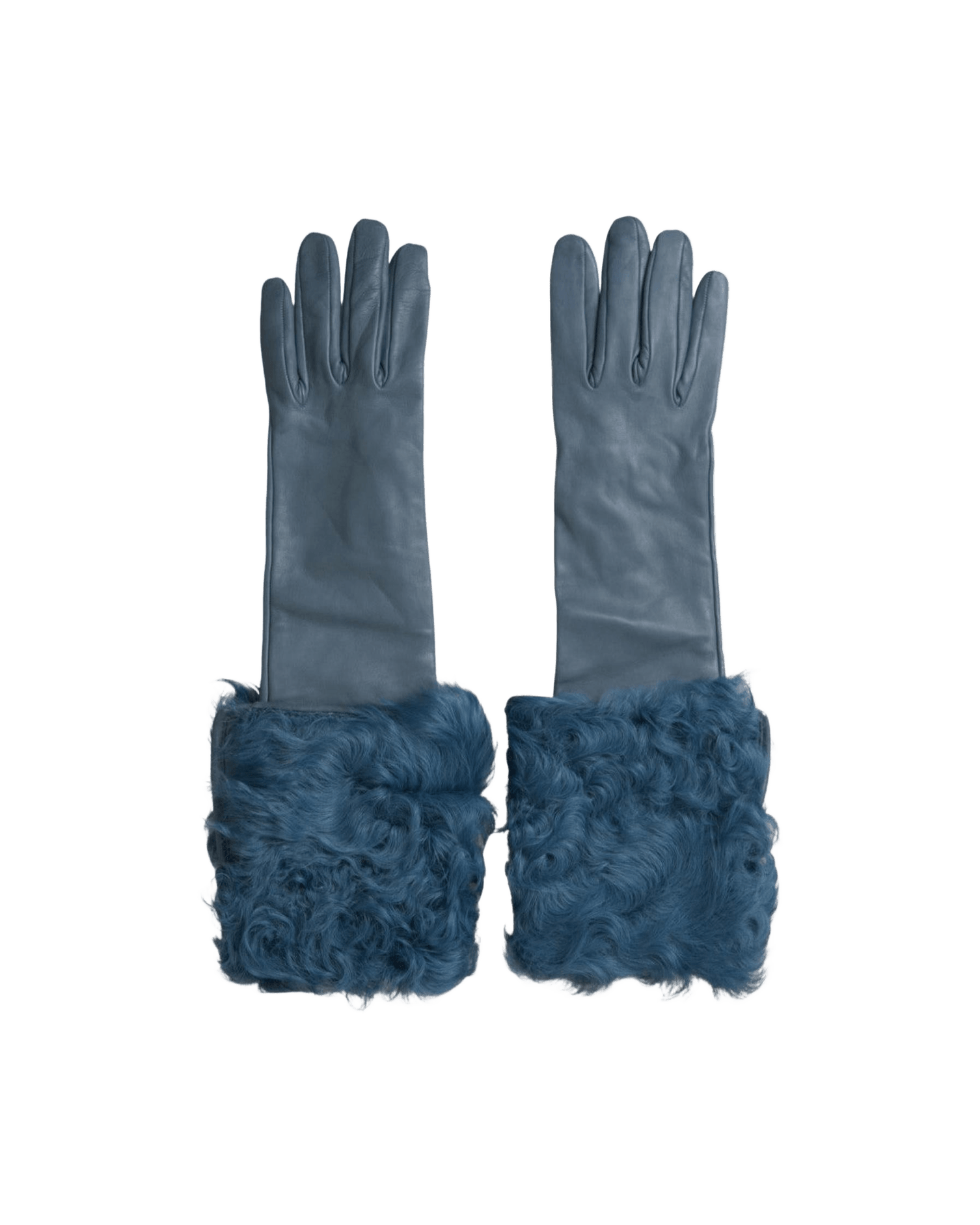 Dolce & Gabbana Elegant Leather Gloves With Fur Blue Trim Glam Steals