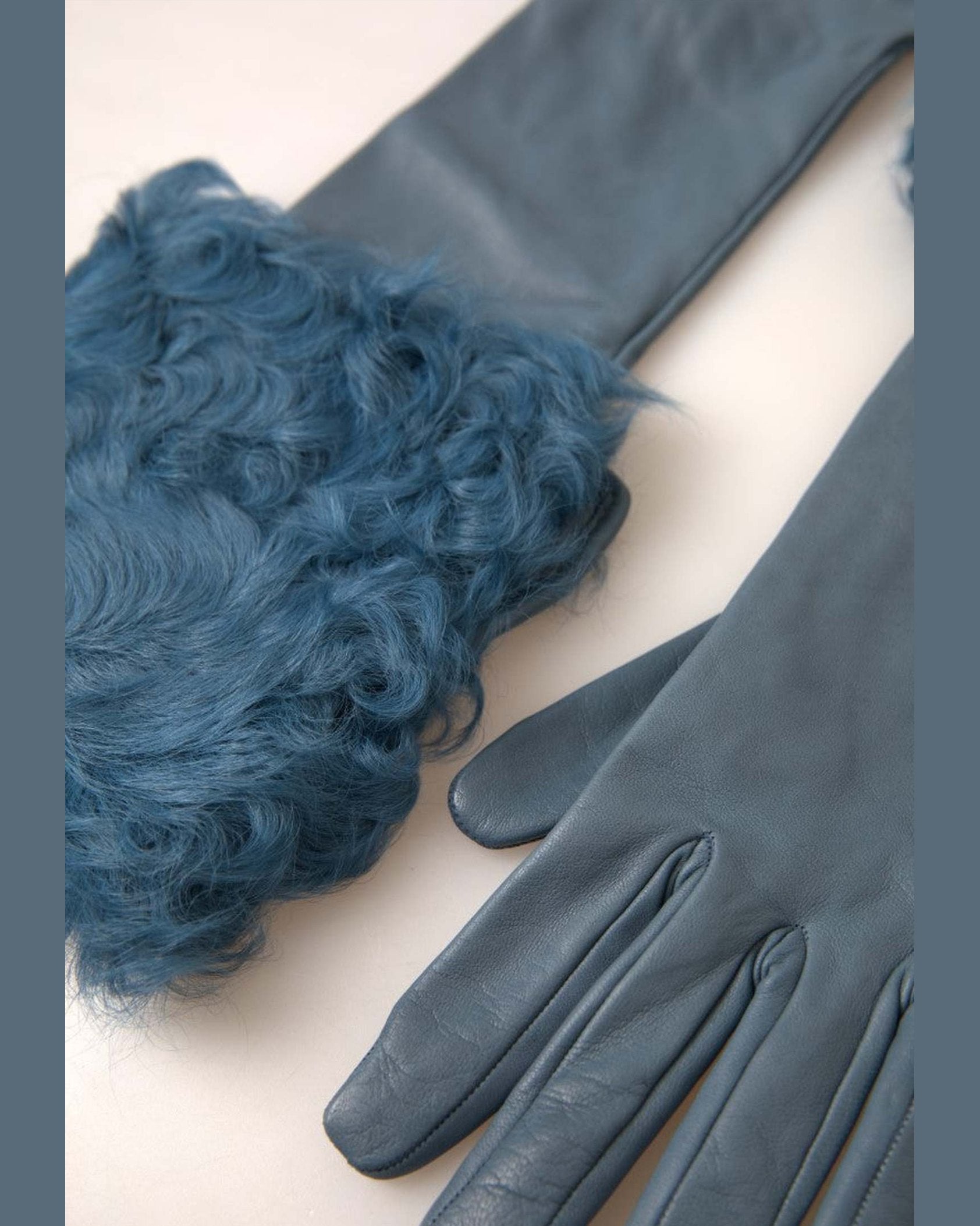 Dolce & Gabbana Elegant Leather Gloves With Fur Blue Trim Glam Steals