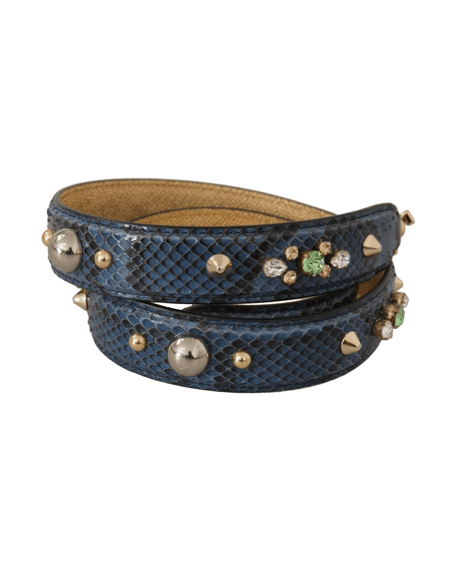 Dolce & Gabbana Elegant Leather Shoulder Beige Blue Print Bag Strap Glam Steals