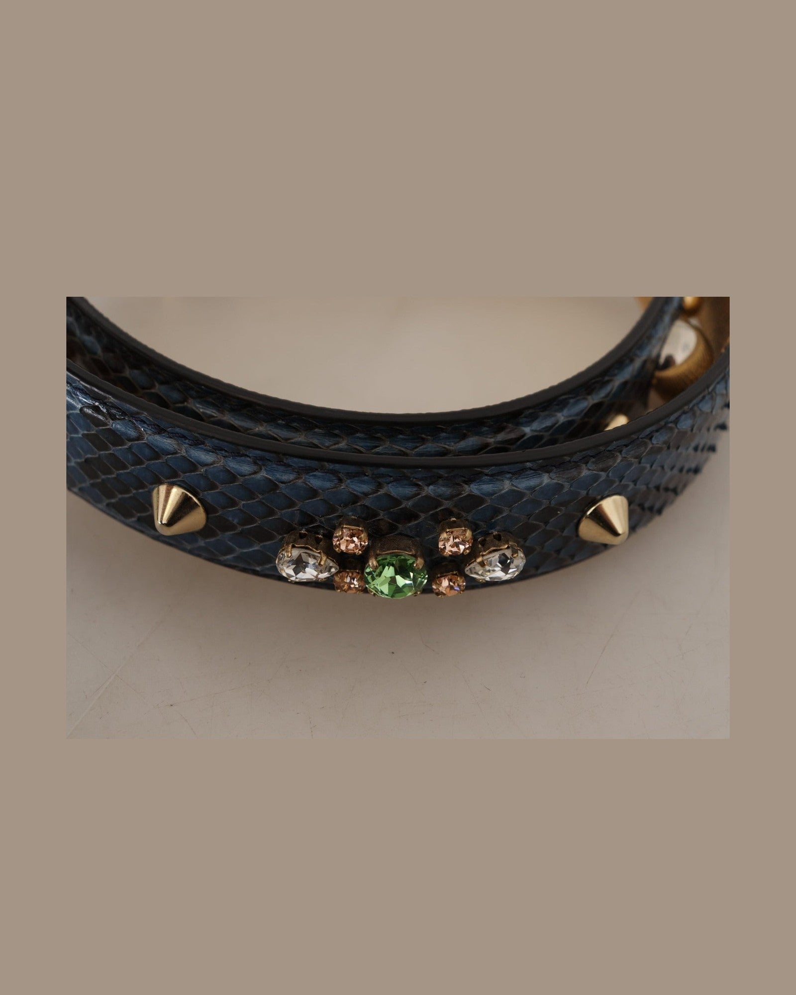 Dolce & Gabbana Elegant Leather Shoulder Beige Blue Print Bag Strap Glam Steals