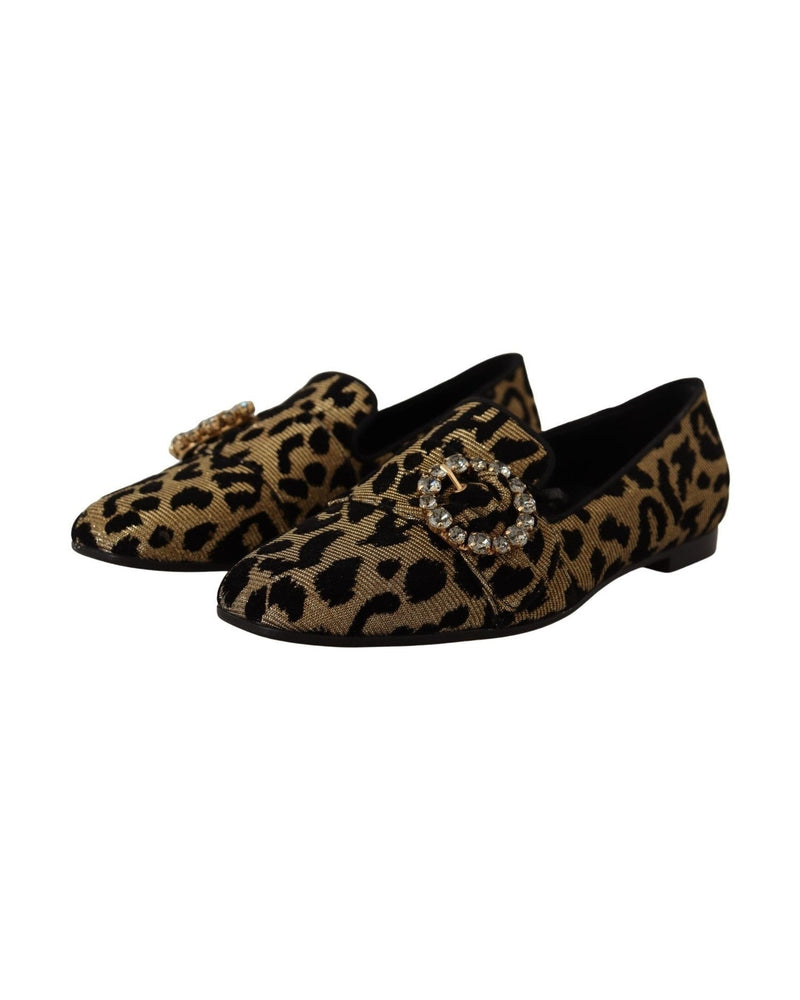 Dolce & Gabbana Elegant Leopard Crystal Gem Loafers Shoes