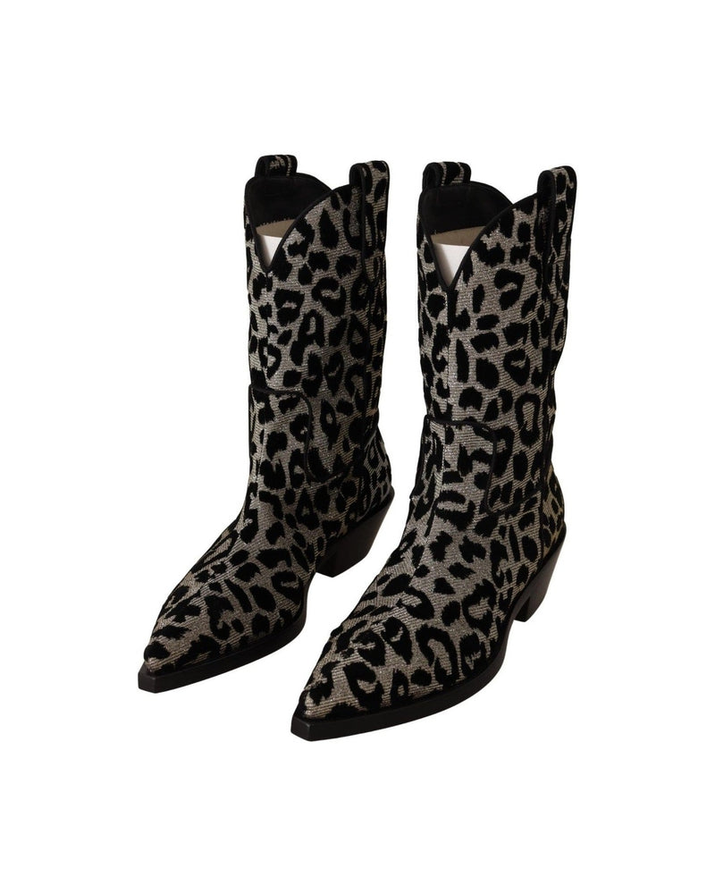 Dolce & Gabbana Elegant Leopard Print Mid Calf Boots Glam Steals