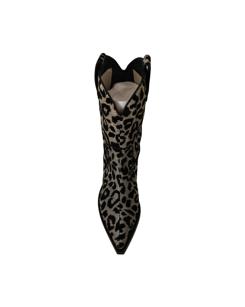 Dolce & Gabbana Elegant Leopard Print Mid Calf Boots Glam Steals