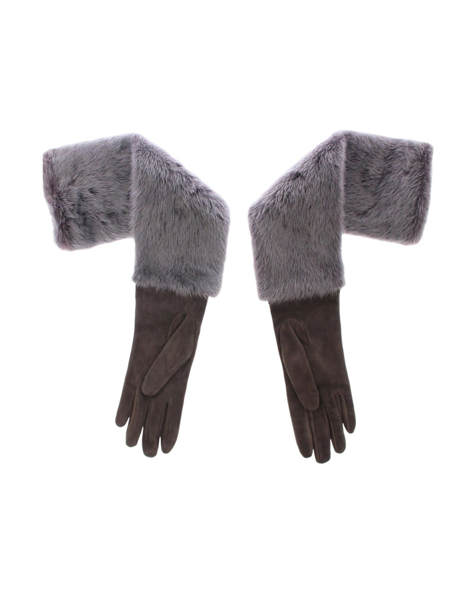 Dolce & Gabbana Elegant Mink Fur Leather Elbow Gray Gloves Glam Steals