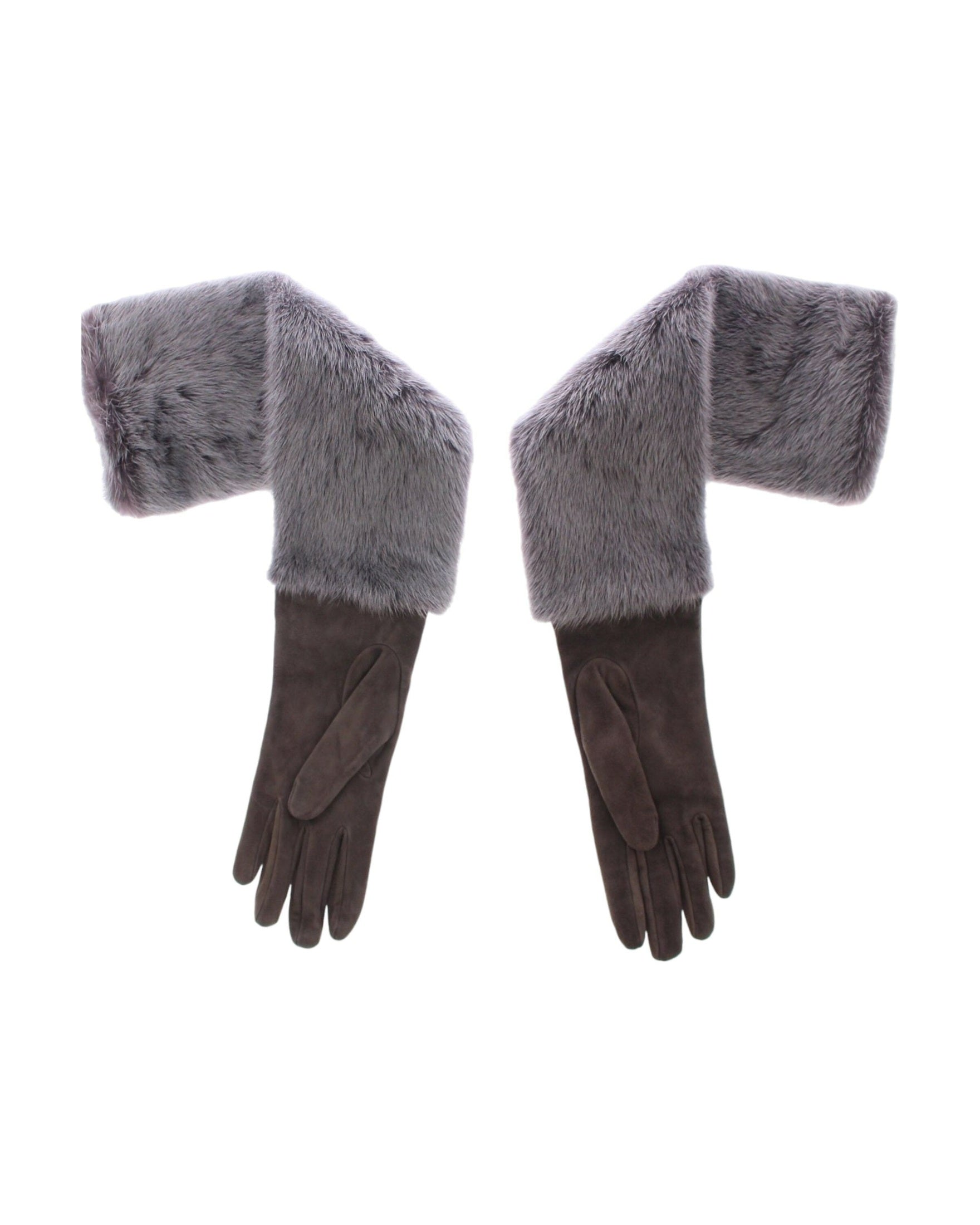 Dolce & Gabbana Elegant Mink Fur Leather Elbow Gray Gloves Glam Steals