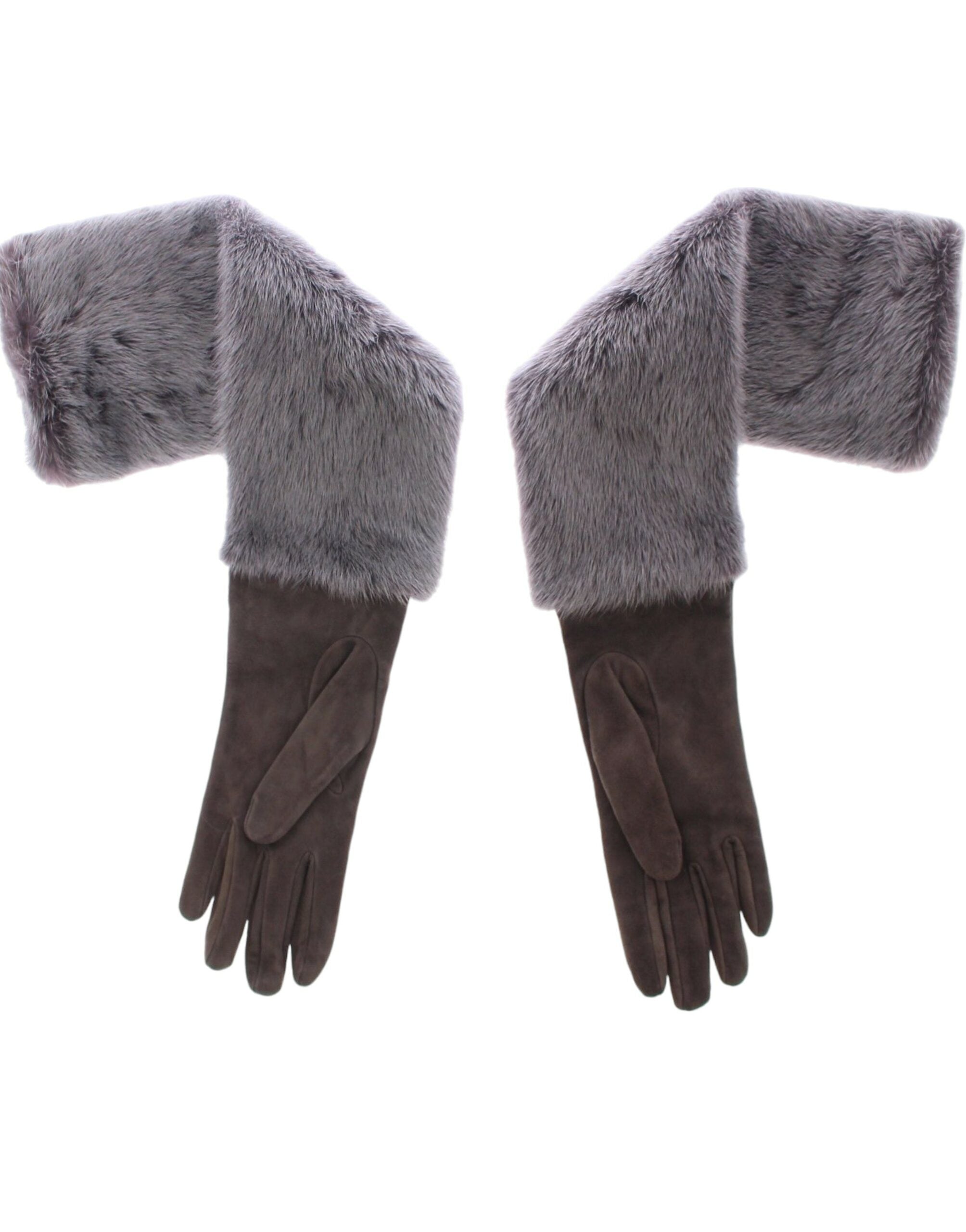 Dolce & Gabbana Elegant Mink Fur Leather Elbow Gray Gloves Glam Steals