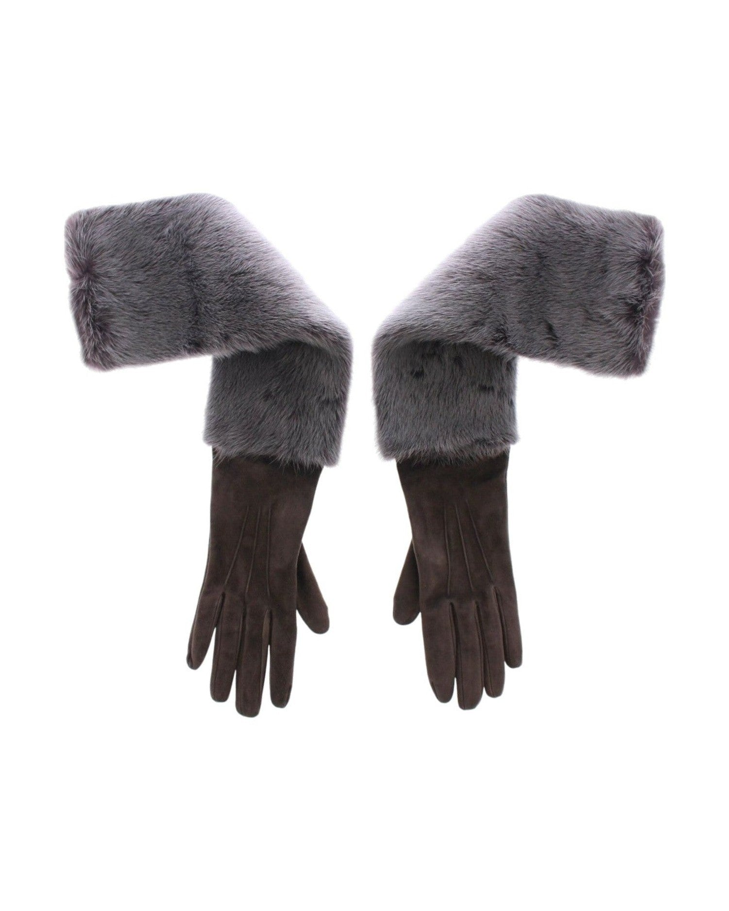 Dolce & Gabbana Elegant Mink Fur Leather Elbow Gray Gloves Glam Steals
