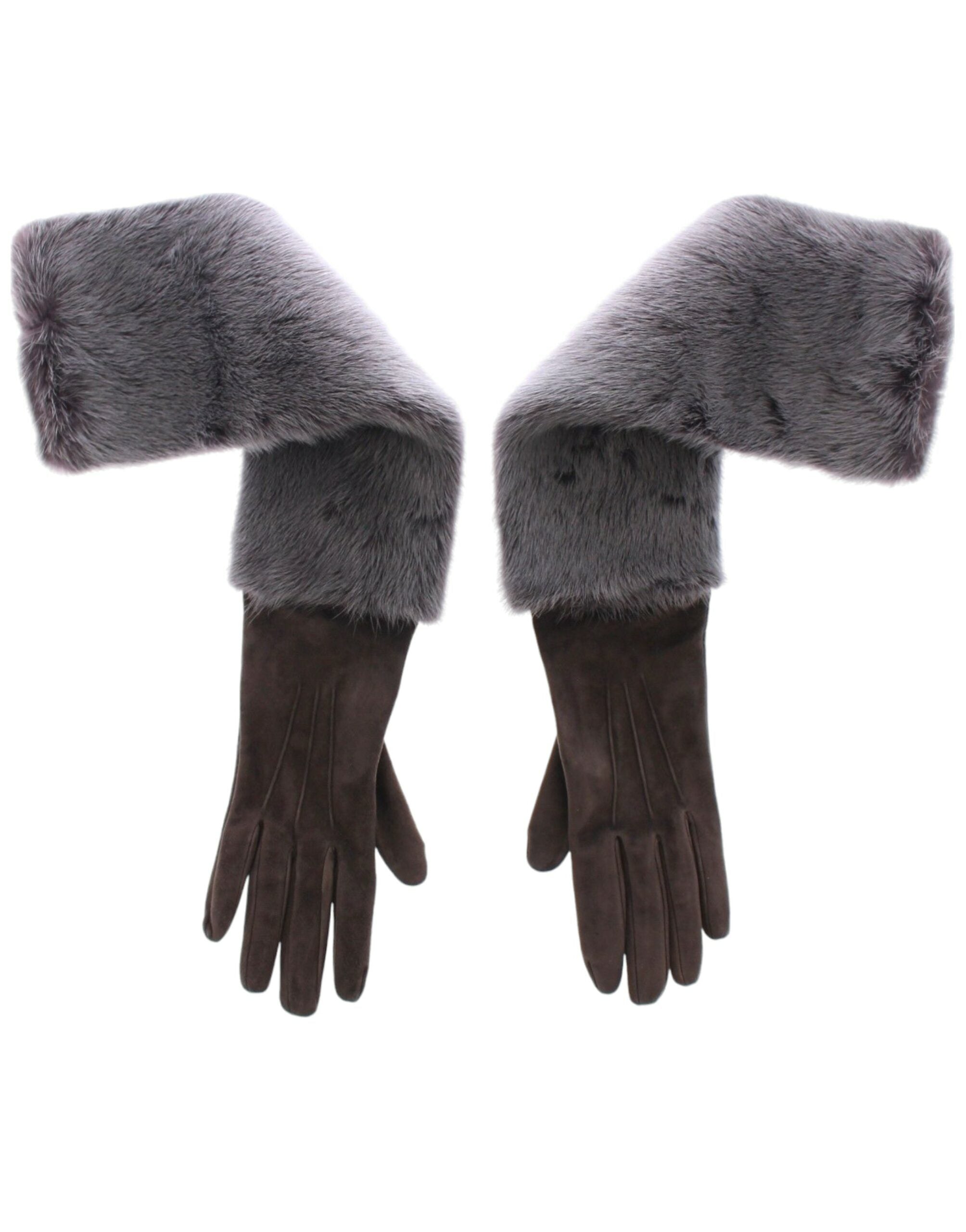 Dolce & Gabbana Elegant Mink Fur Leather Elbow Gray Gloves Glam Steals