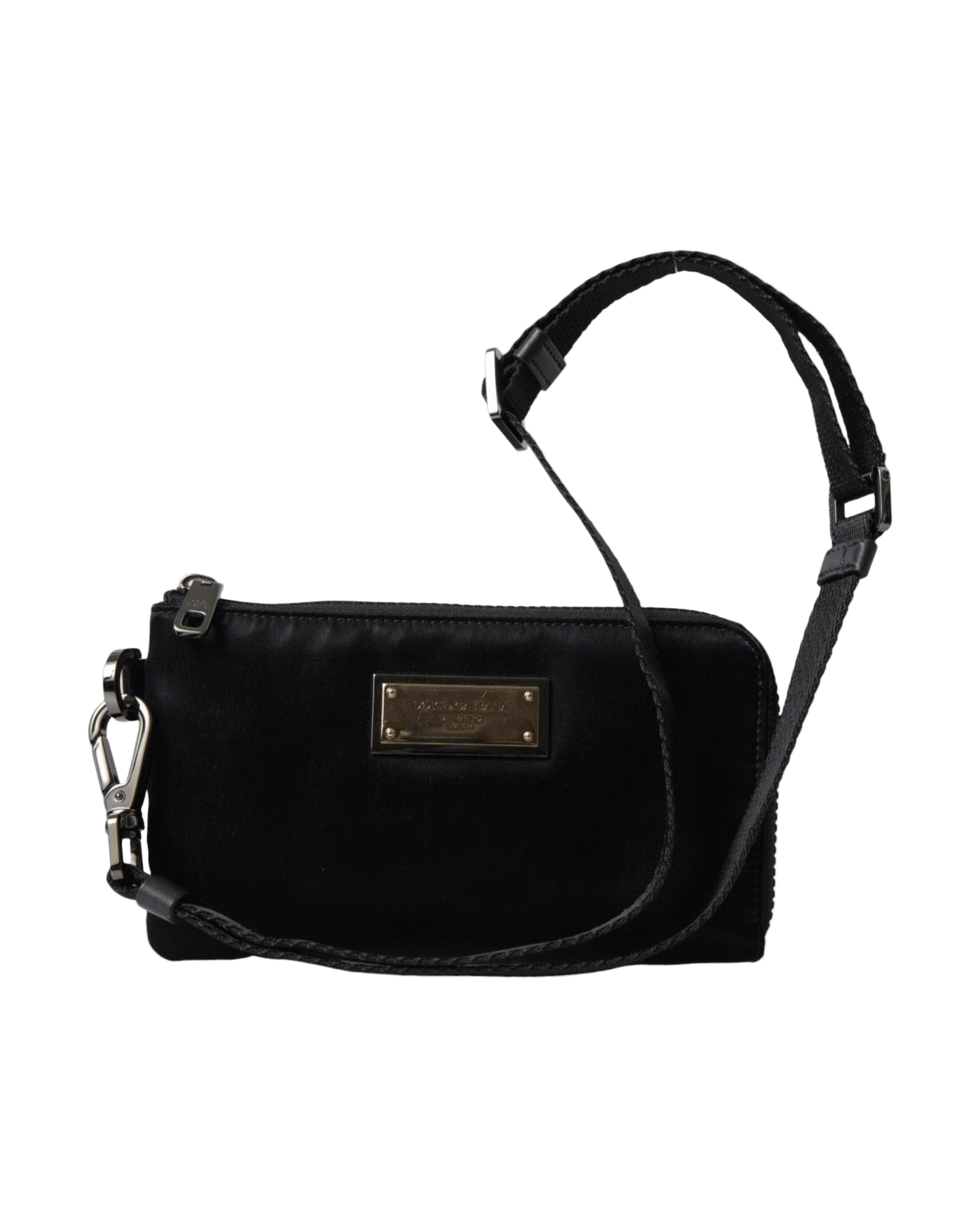 Dolce & Gabbana Elegant Nylon & Leather Black Pouch Glam Steals
