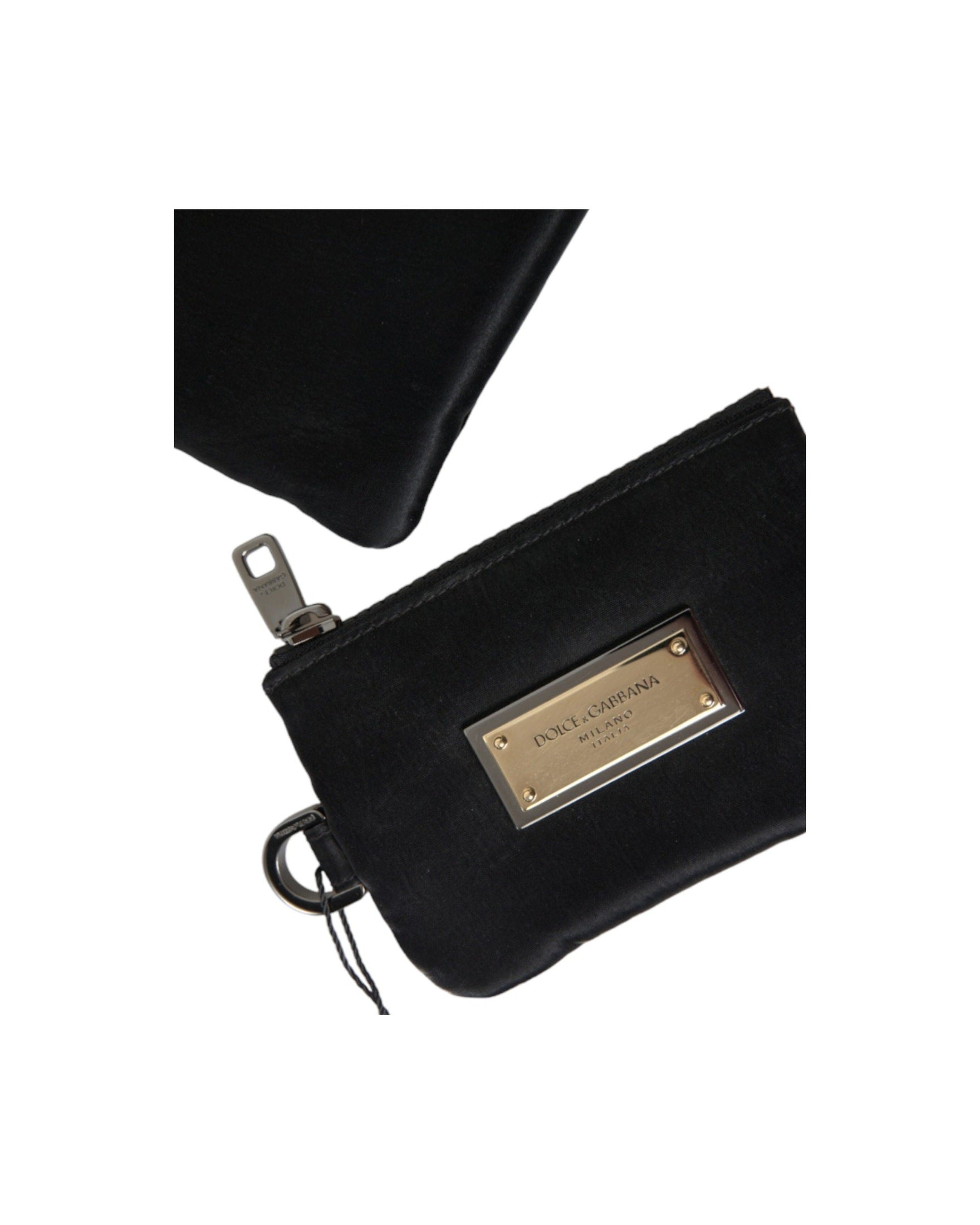 Dolce & Gabbana Elegant Nylon & Leather Black Pouch Glam Steals