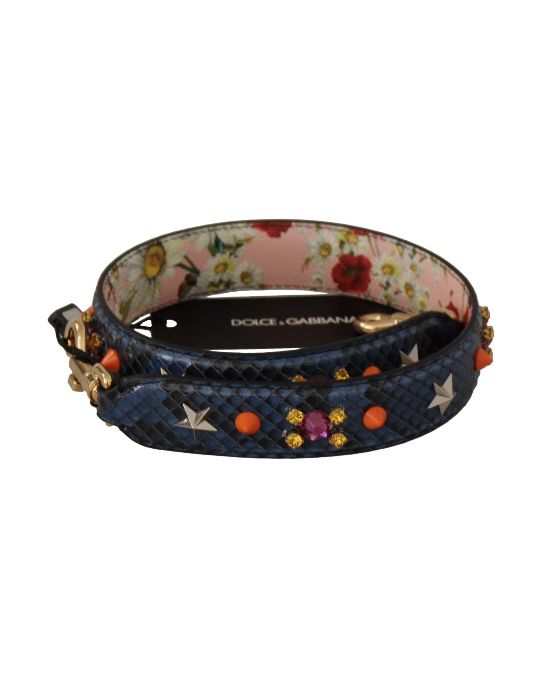 Dolce & Gabbana Elegant Python Leather Bag Blue Strap Glam Steals