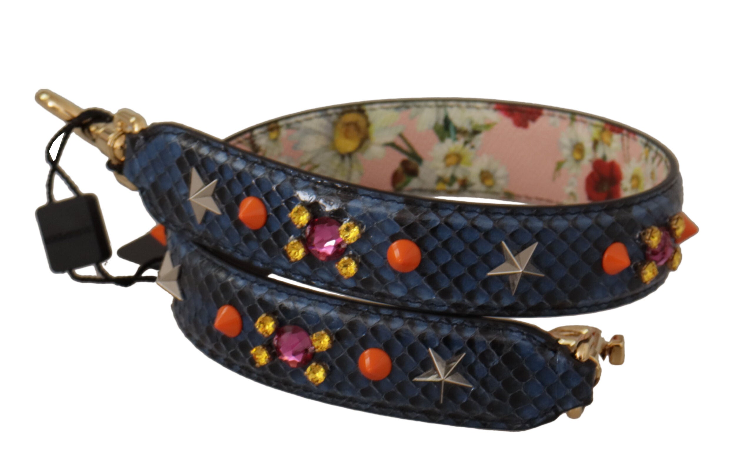 Dolce & Gabbana Elegant Python Leather Bag Blue Strap Glam Steals