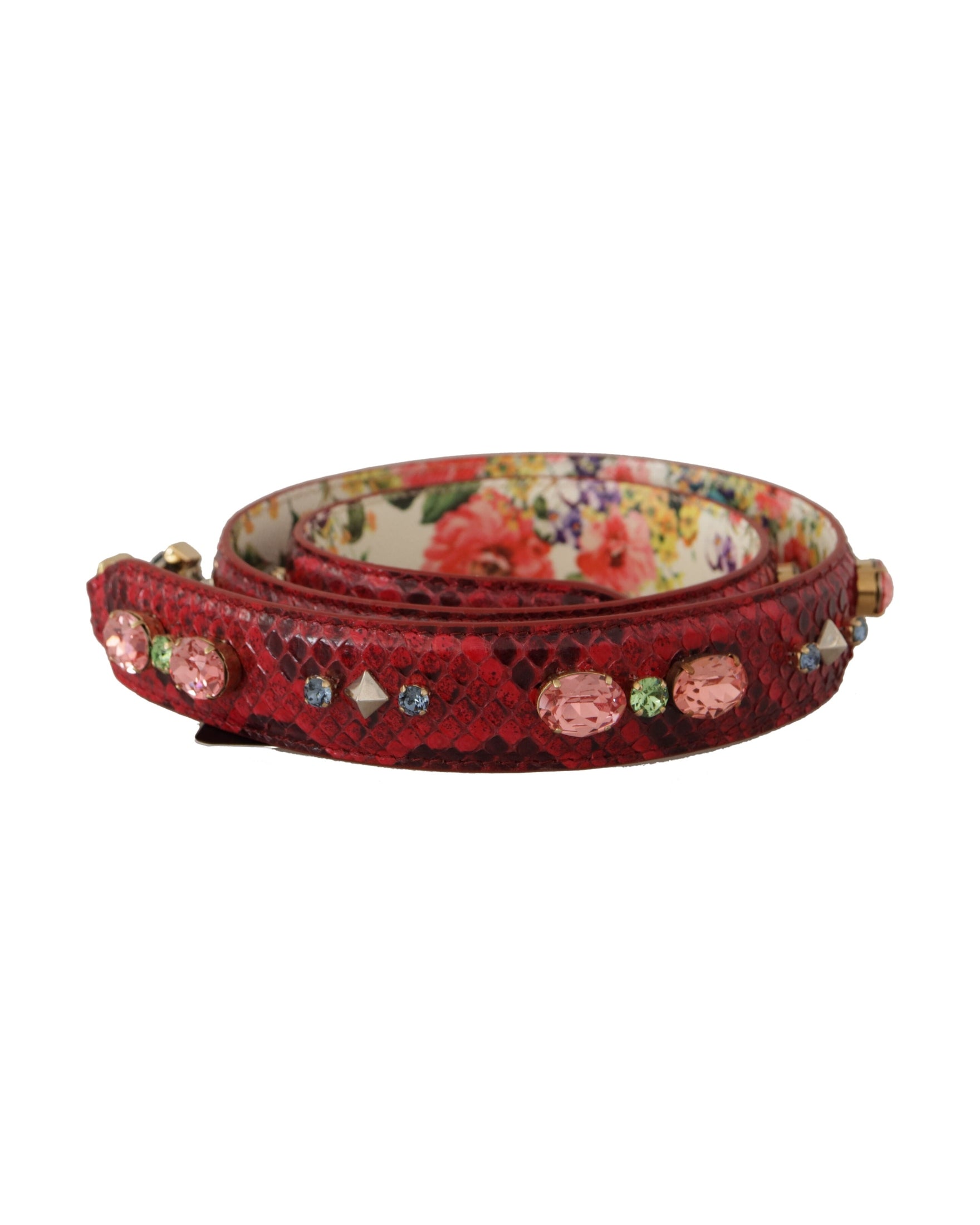 Dolce & Gabbana Elegant Python Leather Bag Red Strap Glam Steals