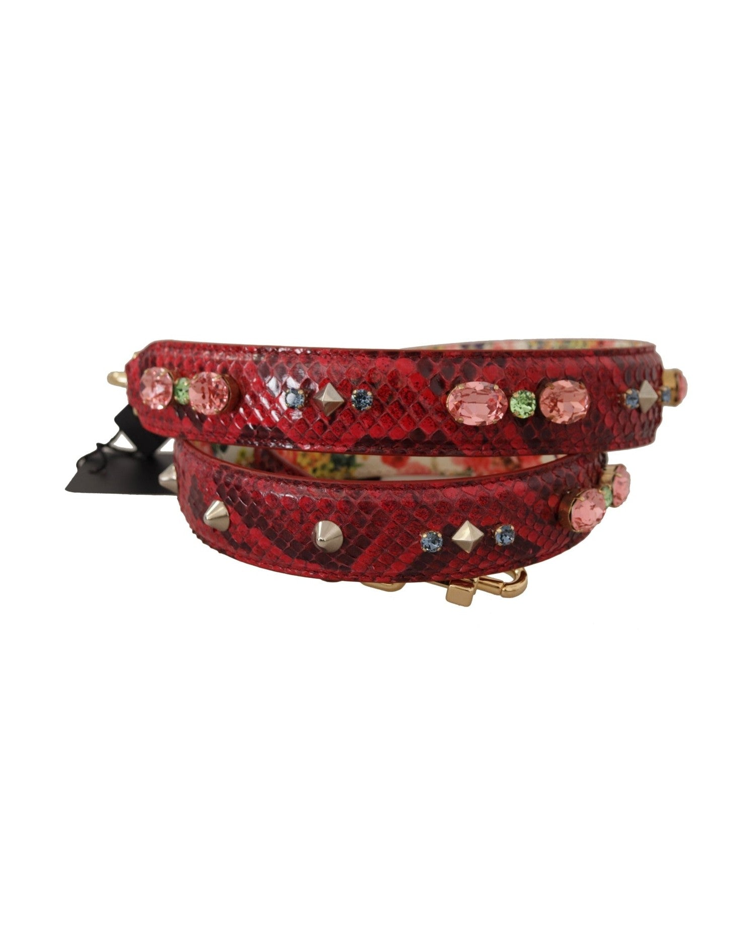 Dolce & Gabbana Elegant Python Leather Bag Red Strap Glam Steals