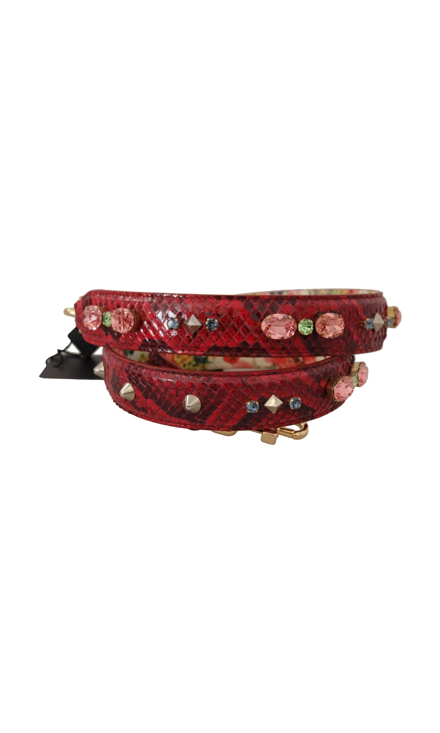 Dolce & Gabbana Elegant Python Leather Bag Red Strap Glam Steals