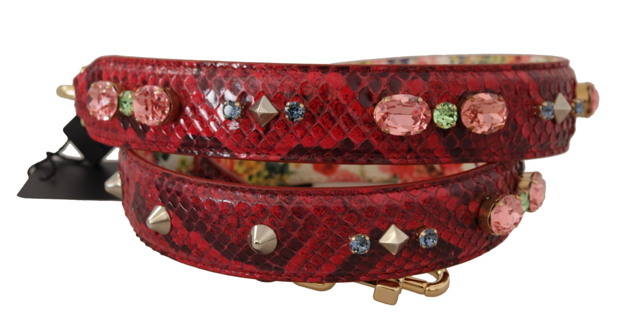 Dolce & Gabbana Elegant Python Leather Bag Red Strap Glam Steals