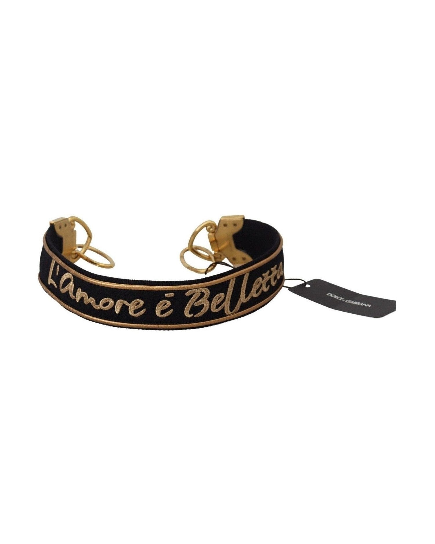 Dolce & Gabbana Elegant Shoulder Bag Gold Black Strap Glam Steals