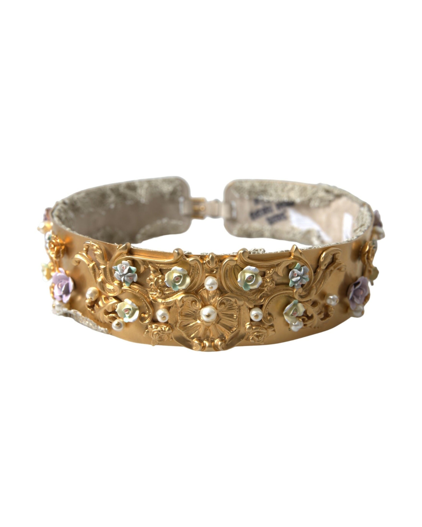 Dolce & Gabbana Elegant -Tone Faux Pearl Floral Gold Belt Glam Steals