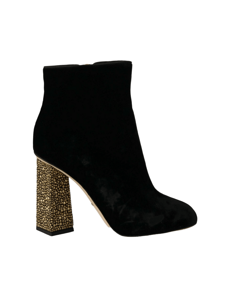 Dolce & Gabbana Elegant Velvet Ankle Boots With Crystal Heels Glam Steals