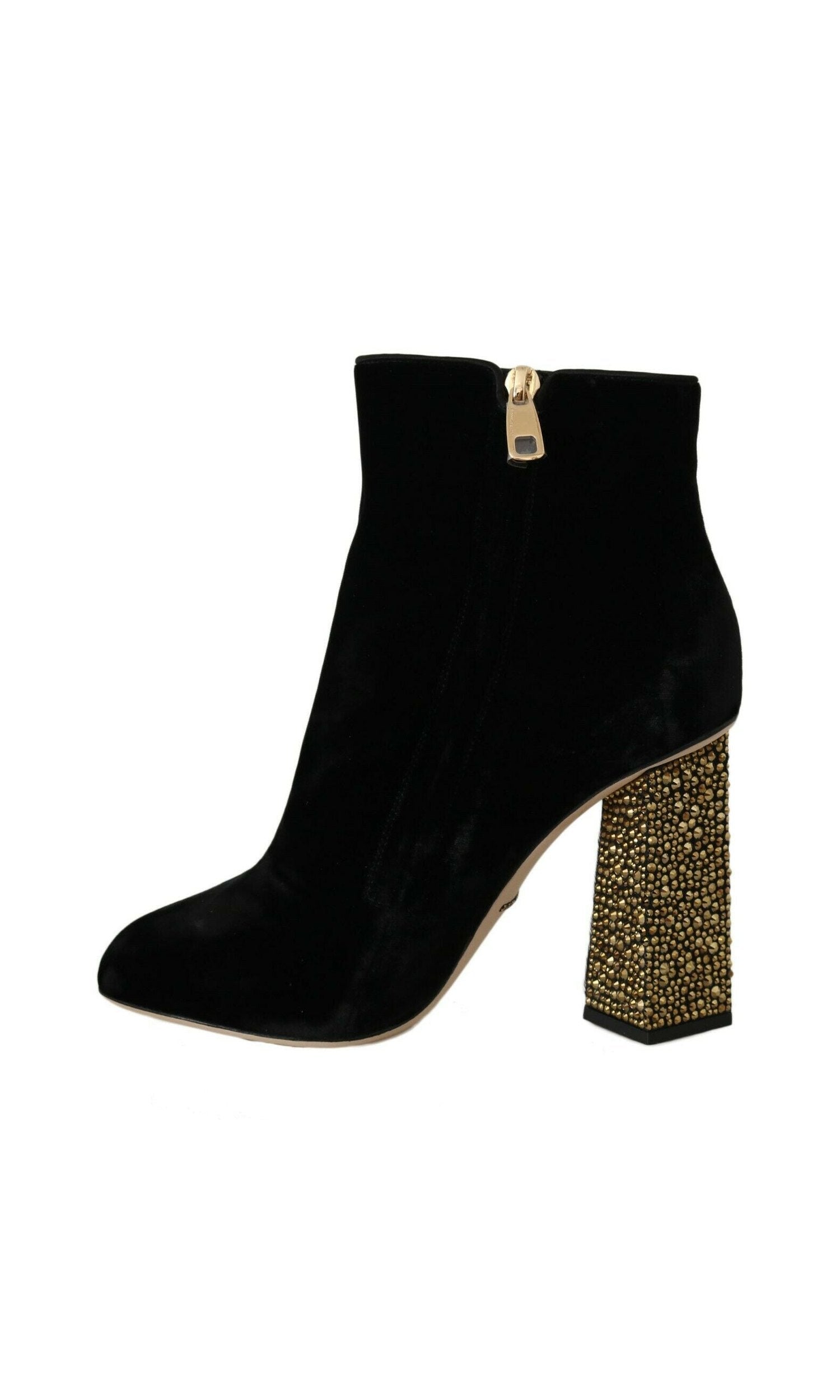 Dolce & Gabbana Elegant Velvet Ankle Boots With Crystal Heels Glam Steals