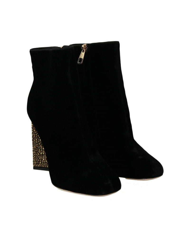 Dolce & Gabbana Elegant Velvet Ankle Boots With Crystal Heels Glam Steals