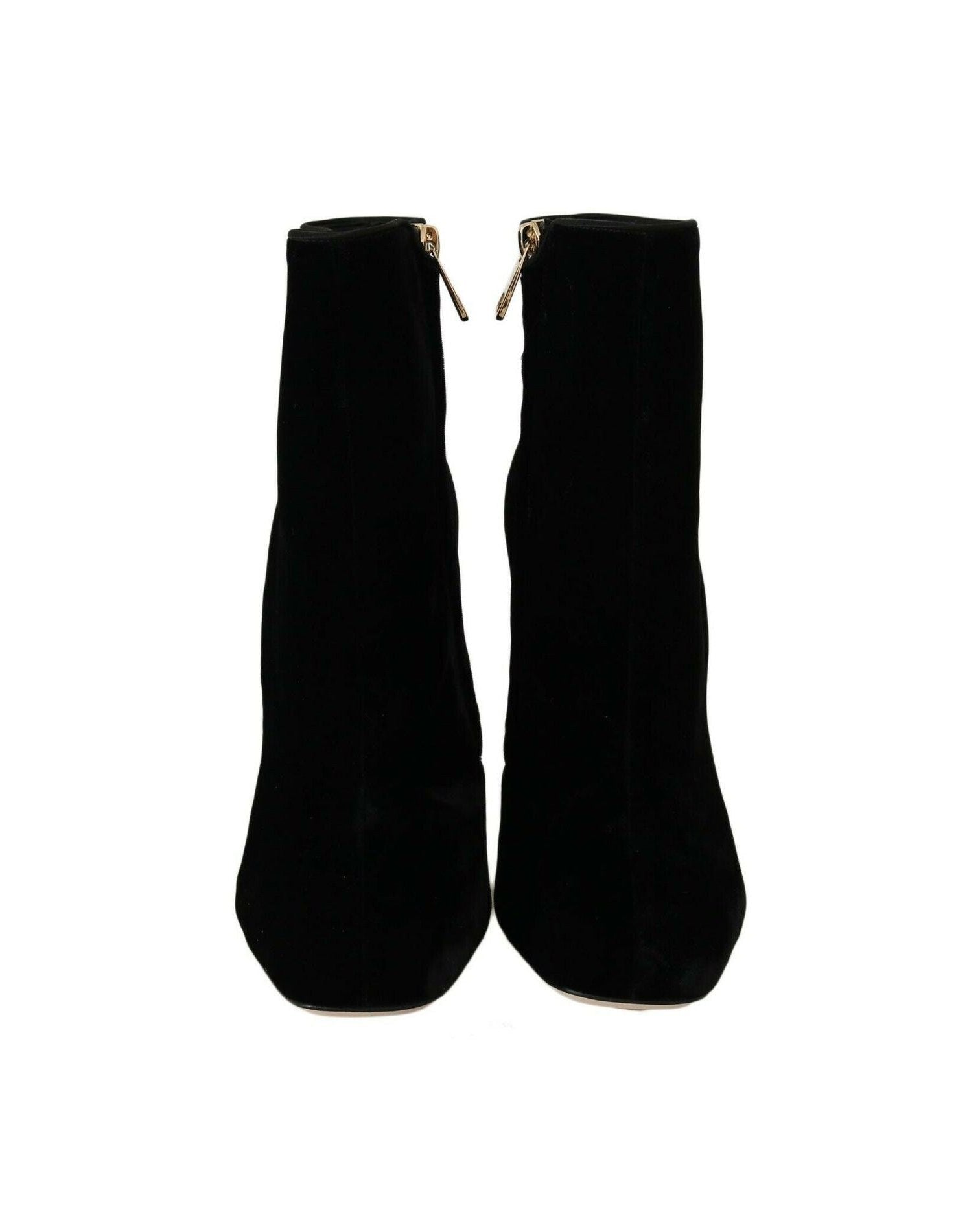 Dolce & Gabbana Elegant Velvet Ankle Boots With Crystal Heels Glam Steals